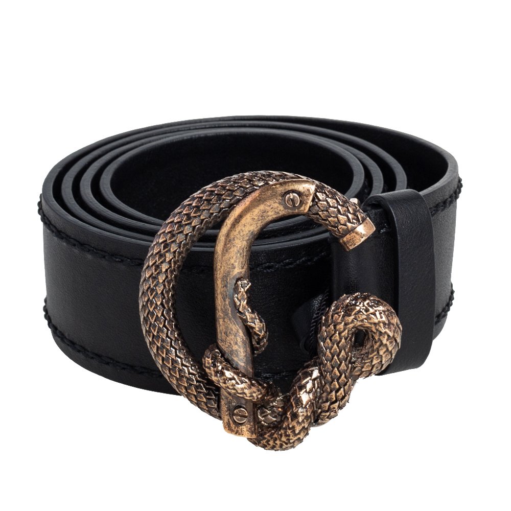 

Roberto Cavalli Black Leather Snake Buckle Belt