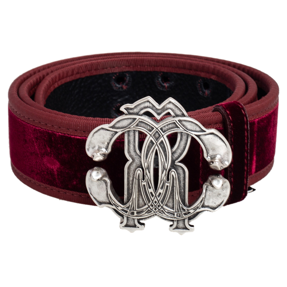 

Roberto Cavalli Burgundy Velvet Logo Buckle Belt