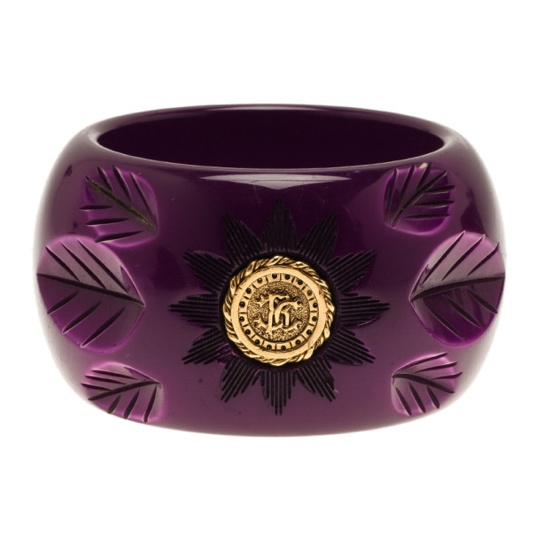مملوكة مسبقًا Roberto Cavalli Wide Flower Bangle 20CM