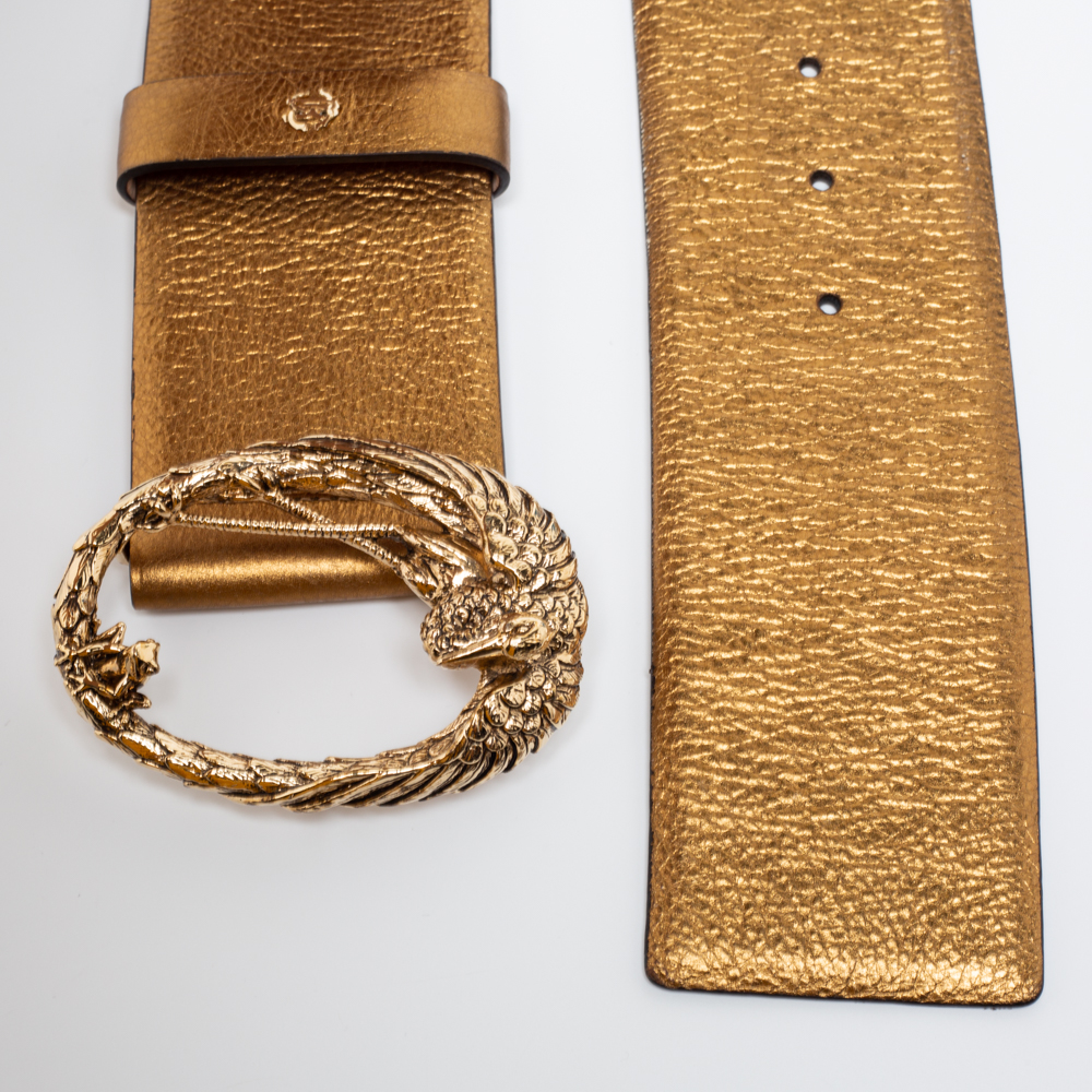 

Roberto Cavalli Gold Leather Metal Buckle Wide Belt