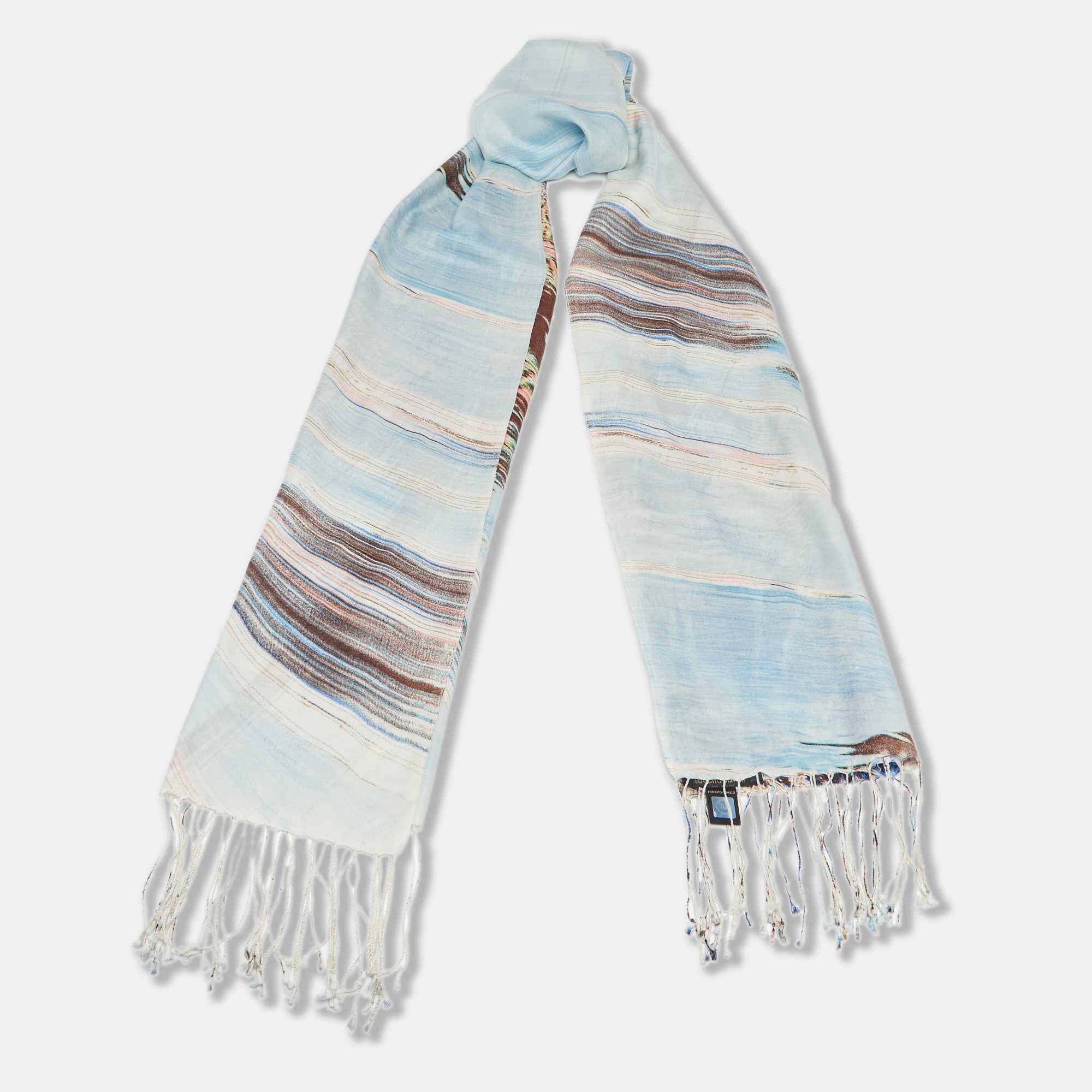 

Roberto Cavalli Blue Abstract Print Silk Blend Scarf