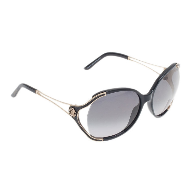 Roberto Cavalli Black and Gold Clerodendro Round Oversized Sunglasses