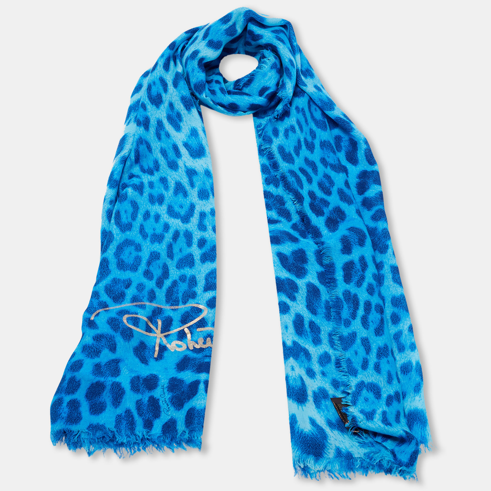 

Roberto Cavalli Blue Animal Printed Modal Scarf