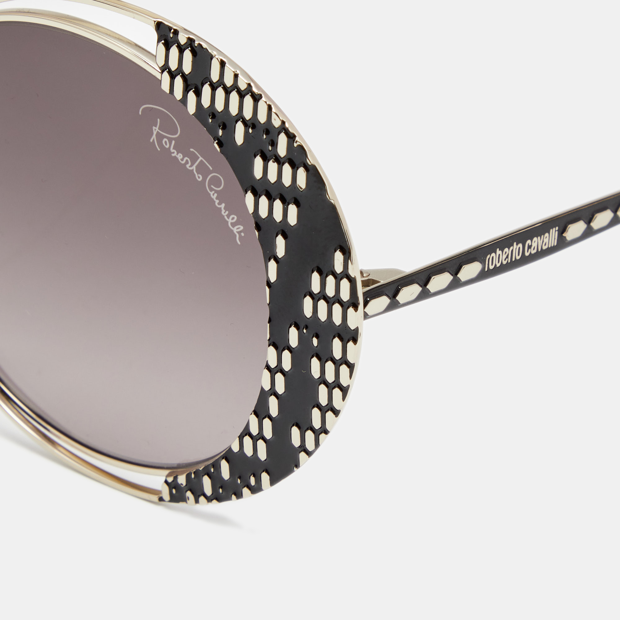 

Roberto Cavalli Gold Tone/ Grey Gradient RC 1126 Serpenti Round Sunglasses