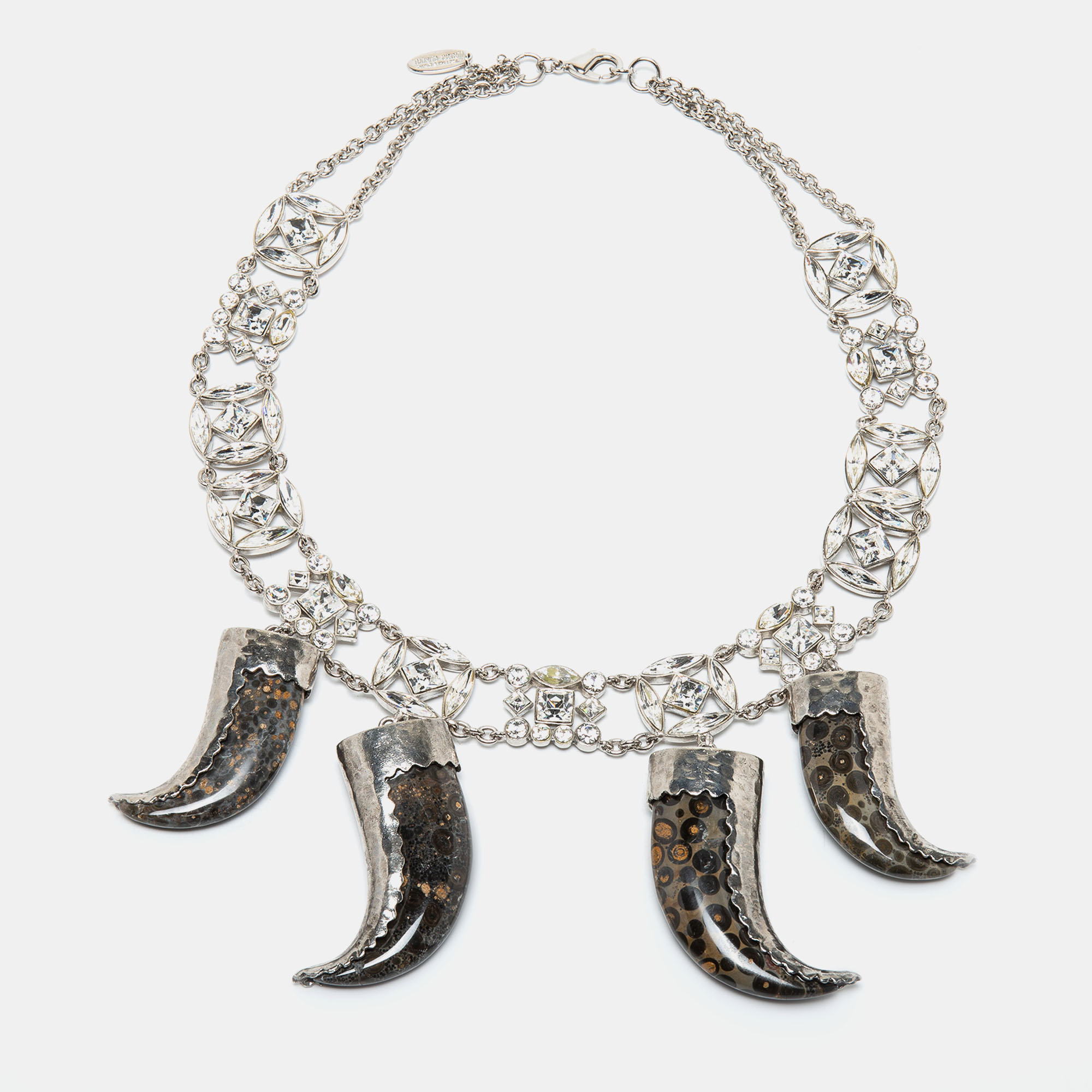 

Roberto Cavalli Silver Tone Crystal Marbled Teeth Charms Necklace
