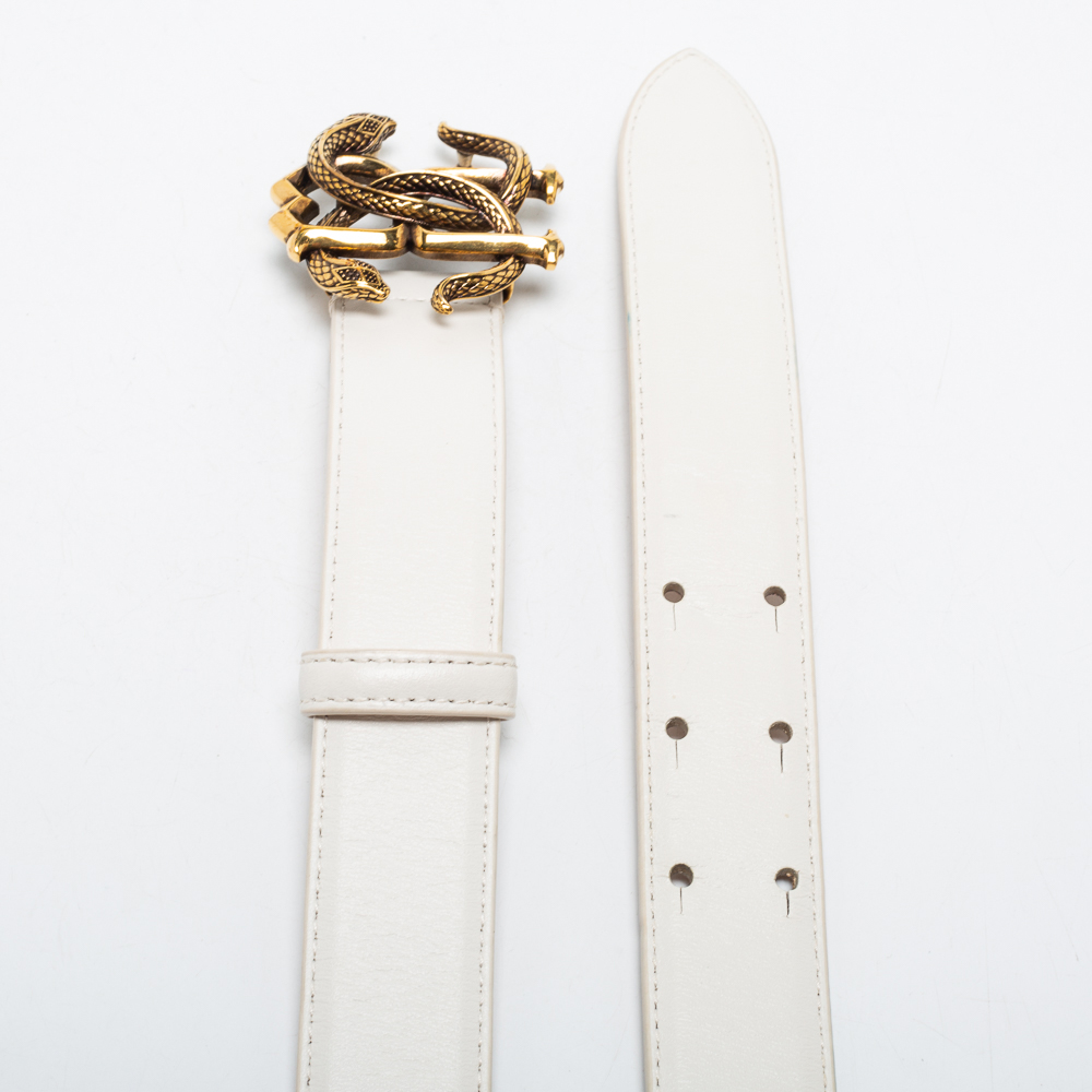 

Roberto Cavalli White Leather Snake Buckle Belt