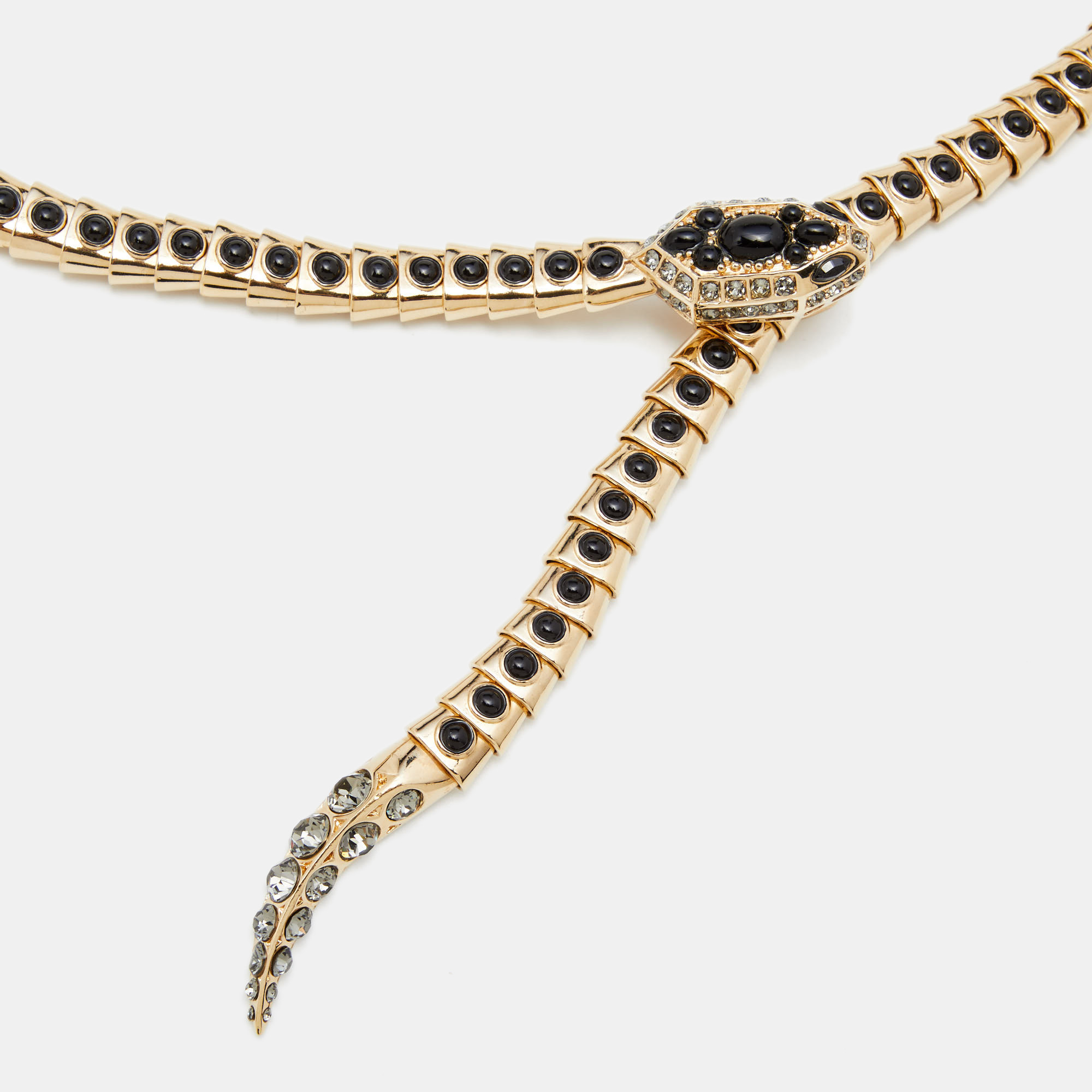 

Roberto Cavalli Gold Tone Crystal Studded Snake Chain Belt