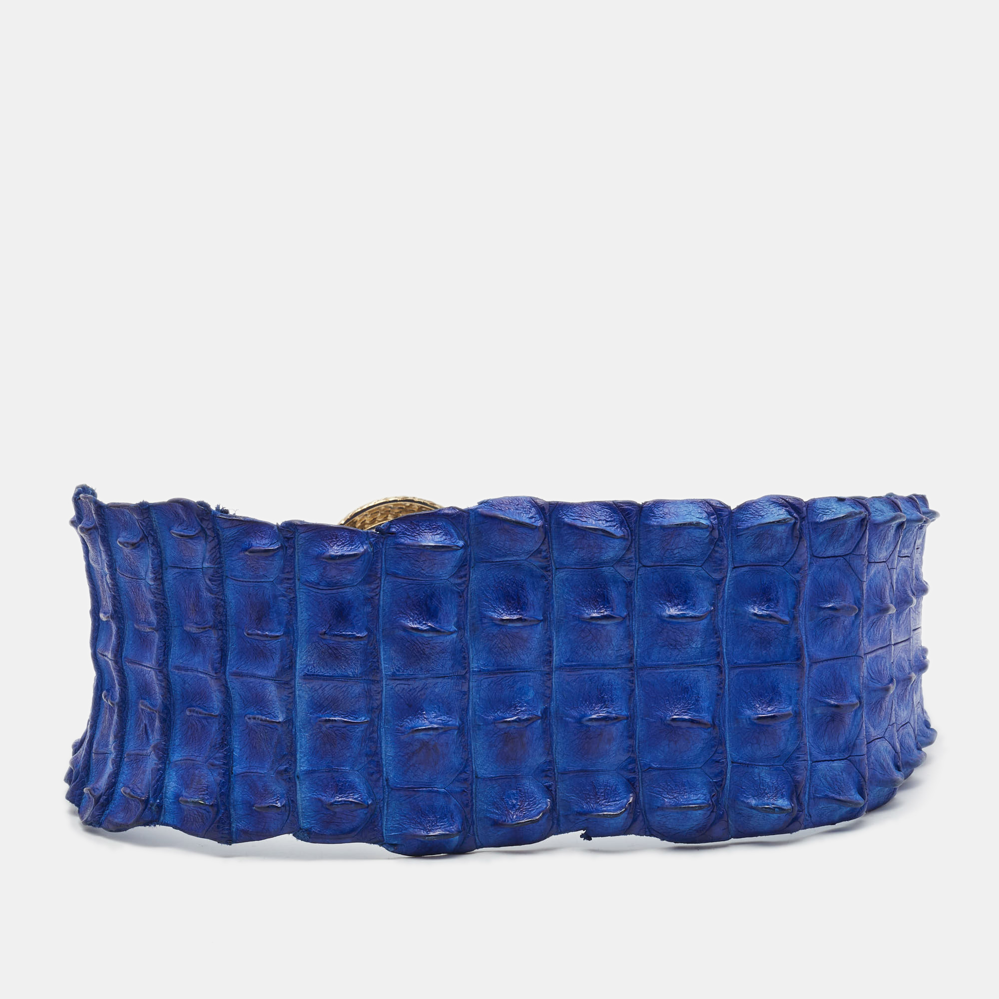 

Roberto Cavalli Blue Crocodile Leather Snake Buckle Belt