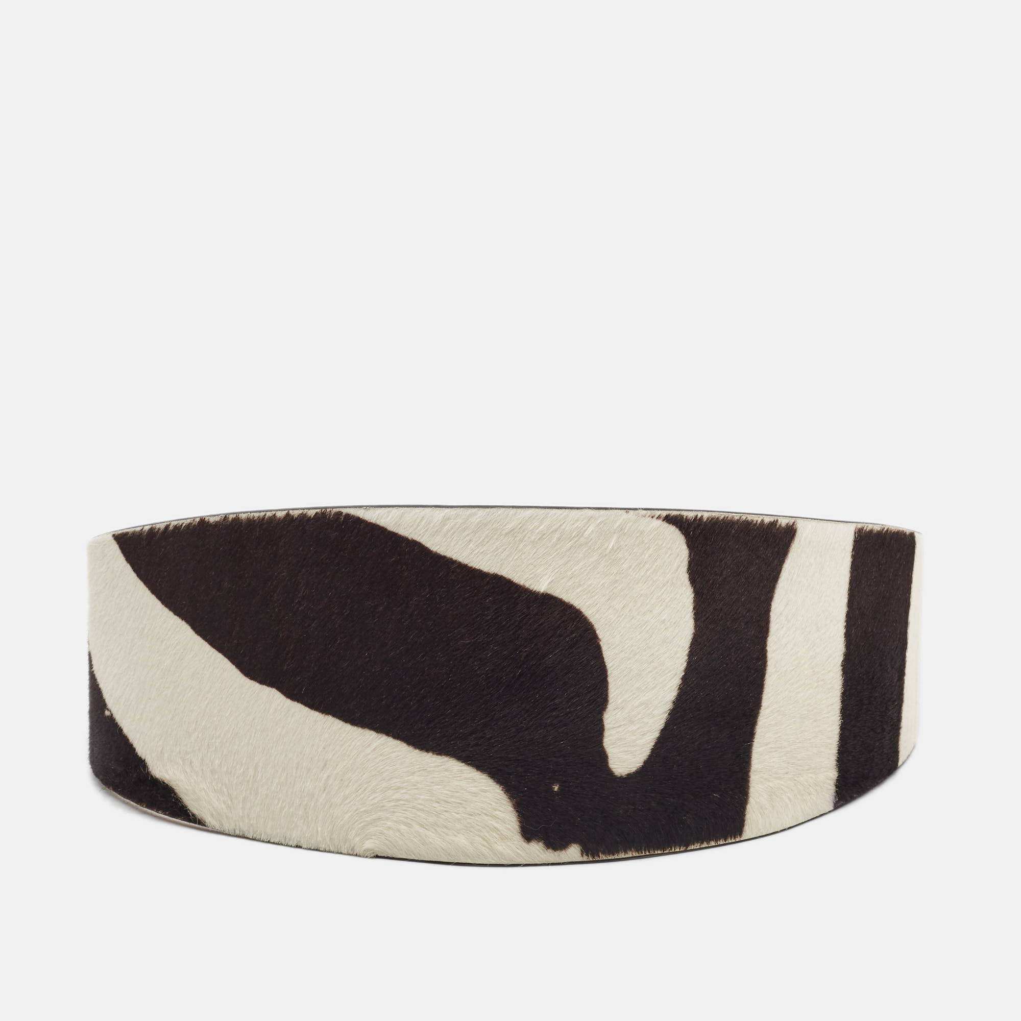 

Roberto Cavalli Brown/White Zebra Print Calfhair Wide Waist Belt