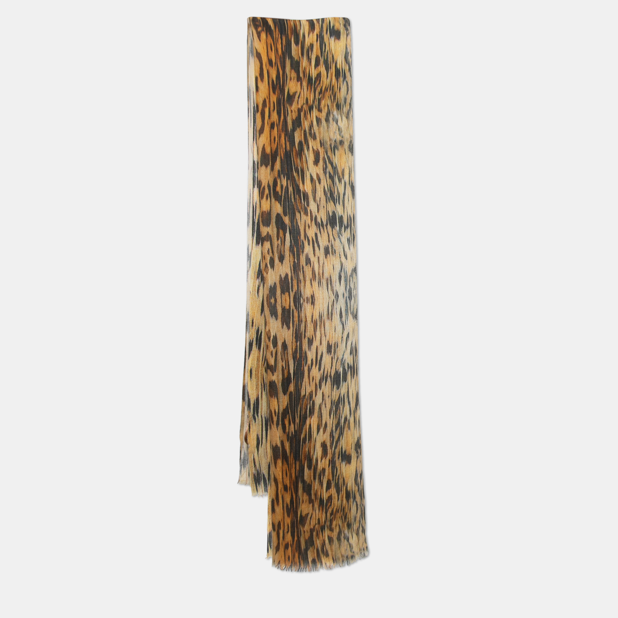 Pre-owned Roberto Cavalli Brown Animal Printed Silk And Cashmere Scarf