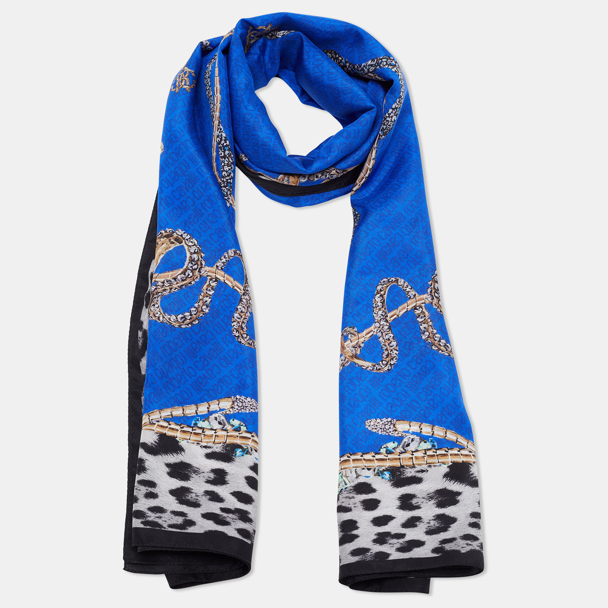 

Roberto Cavalli Blue Printed Silk Scarf