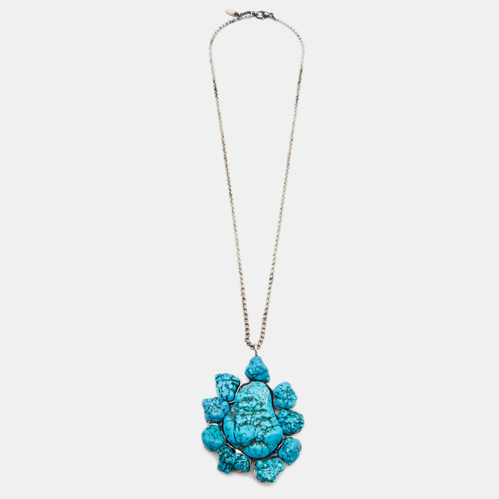 

Roberto Cavalli Turquoise Color Stone Silver Tone Pendant Necklace