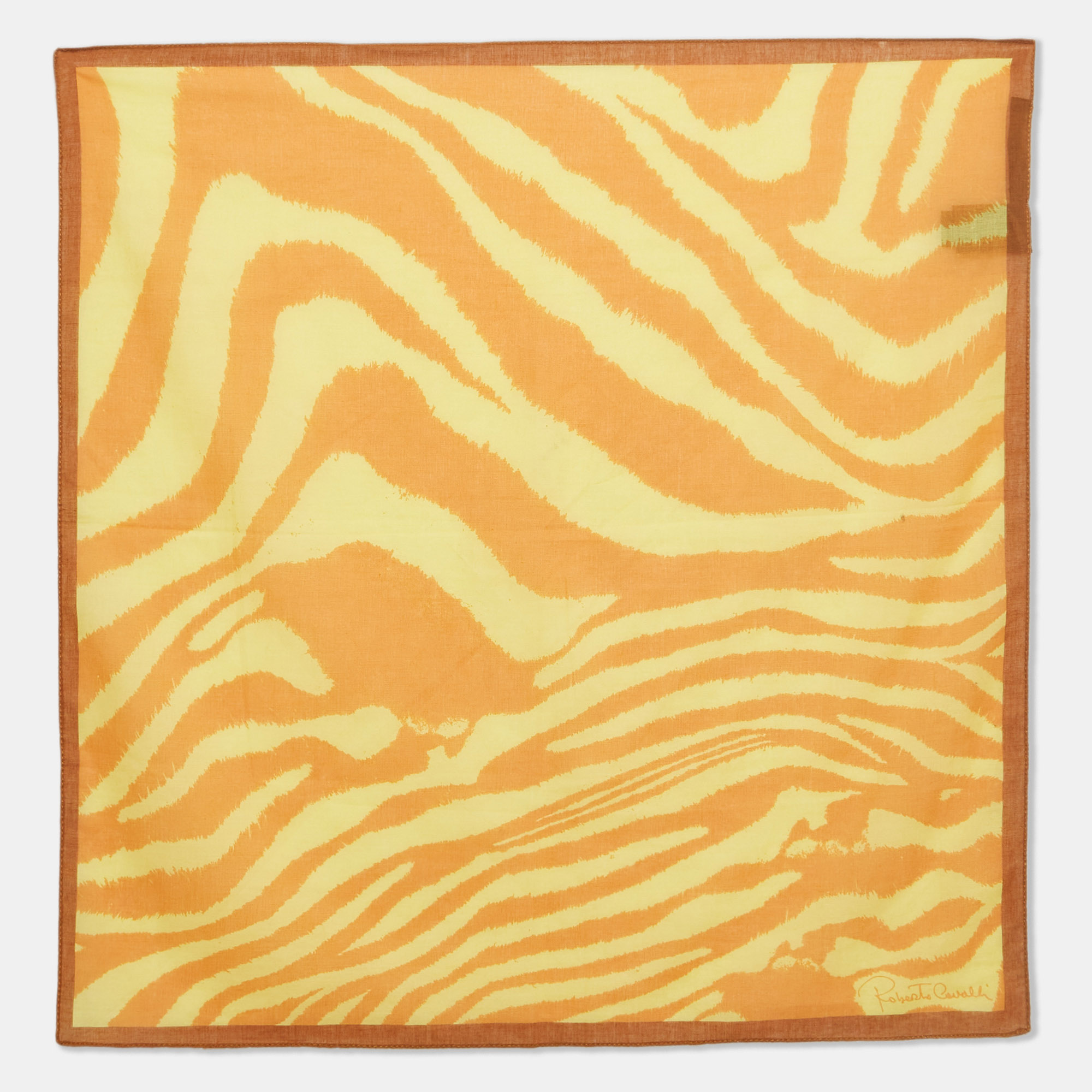 Pre-owned Roberto Cavalli Yellow Printed Cotton Square Scarf