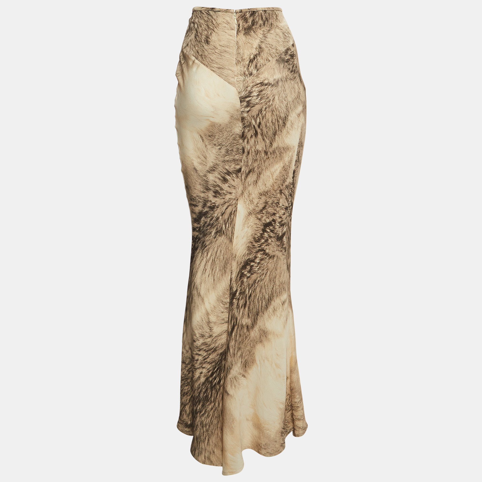 

Roberto Cavalli Vintage Brown Printed Silk Maxi Skirt M