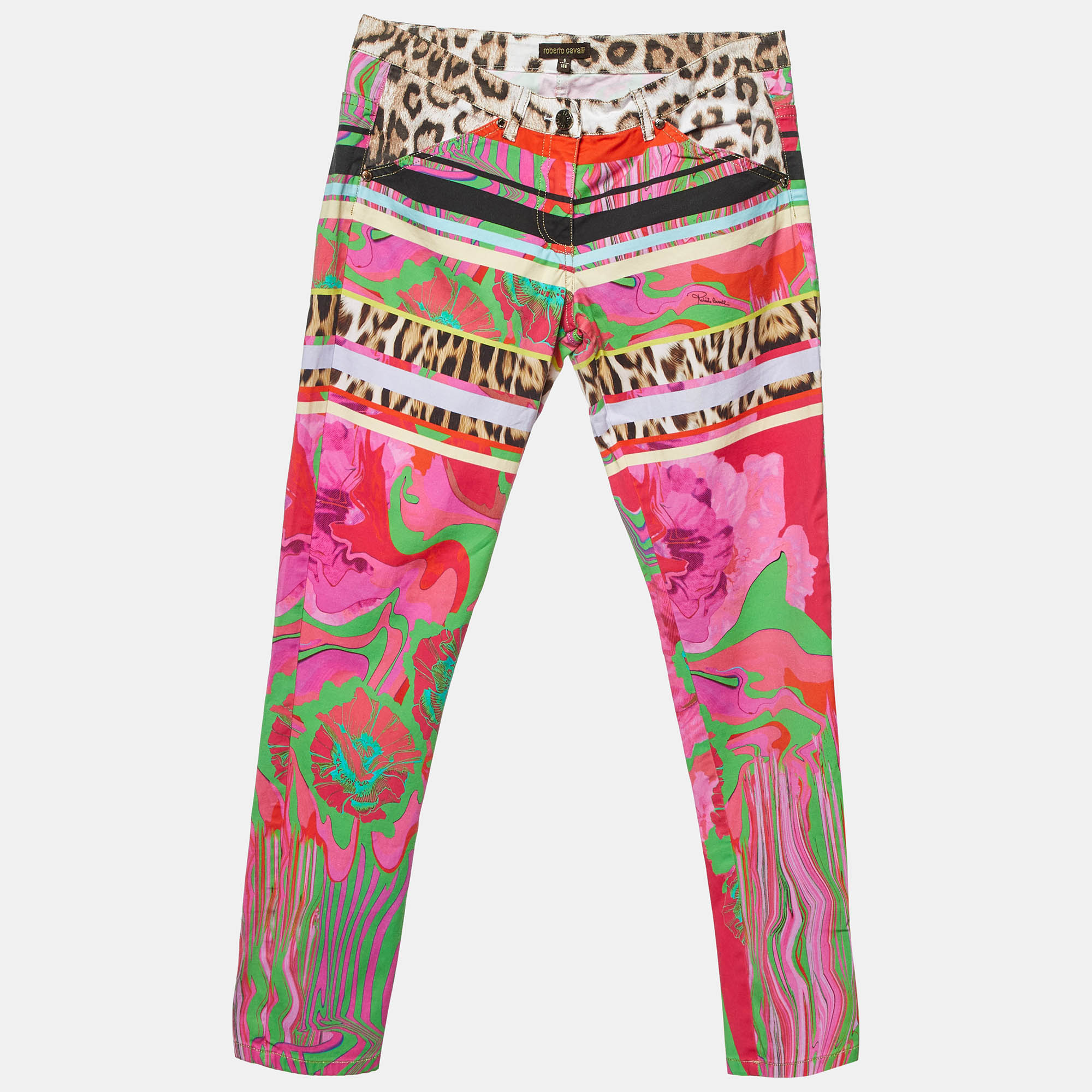 Pre-owned Roberto Cavalli Multicolor Printed Cotton Blend Capri Pants S