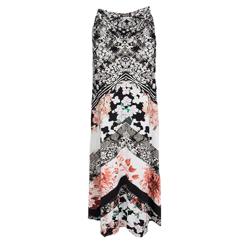 مملوكة مسبقًا تنورة روبرتو كافالي ماكسي خصر مطاطي طباعة زهور سوداء S
