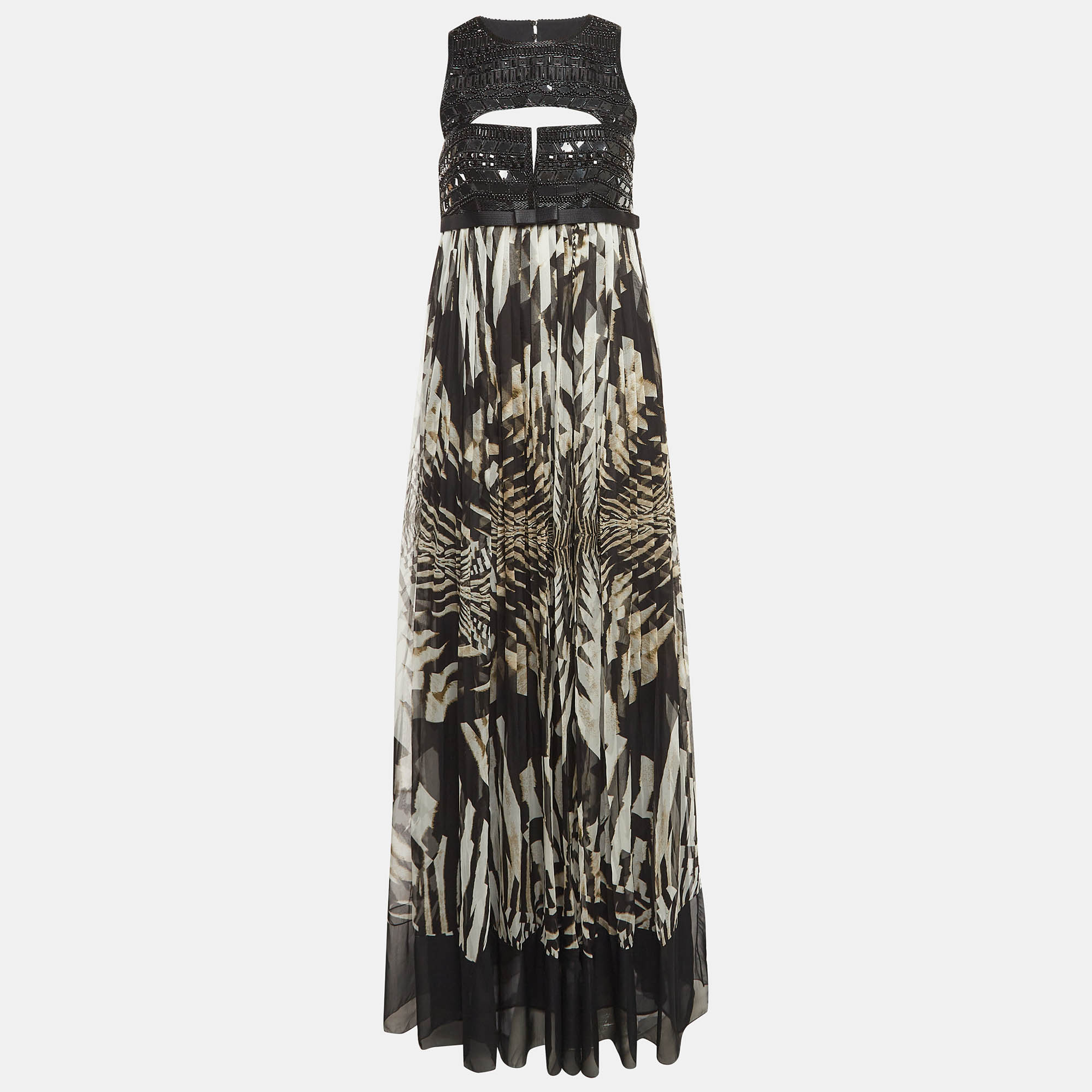 

Roberto Cavalli White/Black Crystal Embellished Sleeveless Gown M