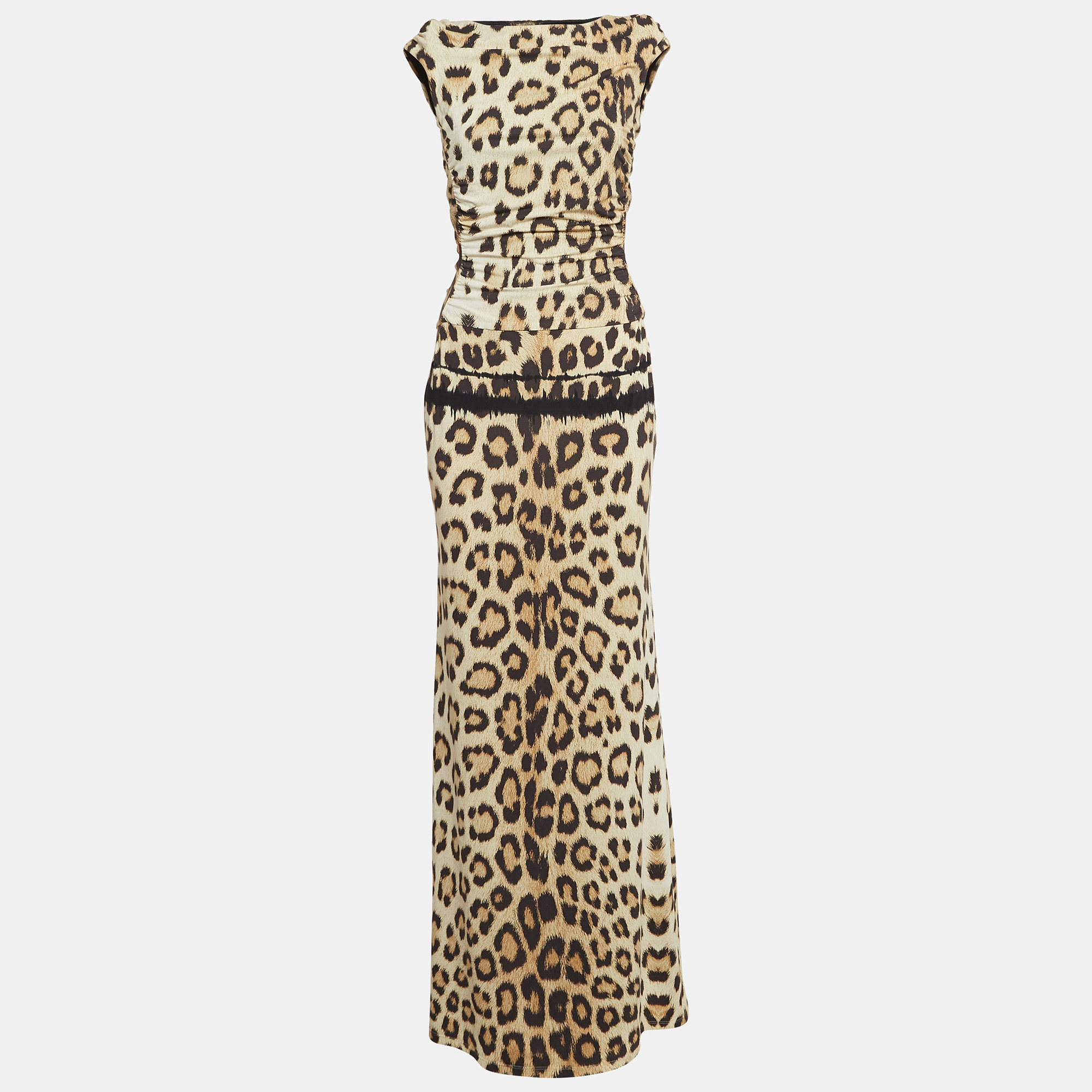 

Roberto Cavalli Brown Leopard Print Jersey Cut Out Detail Maxi Dress M