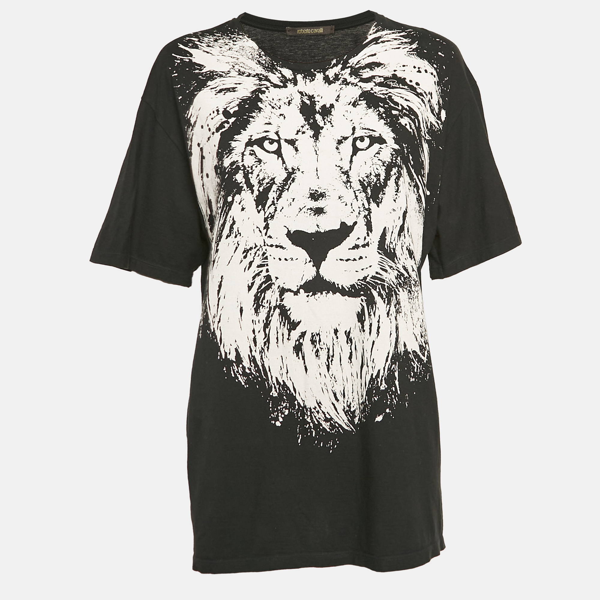 

Roberto Cavalli Black Lion Print Jersey oversized T-Shirt M