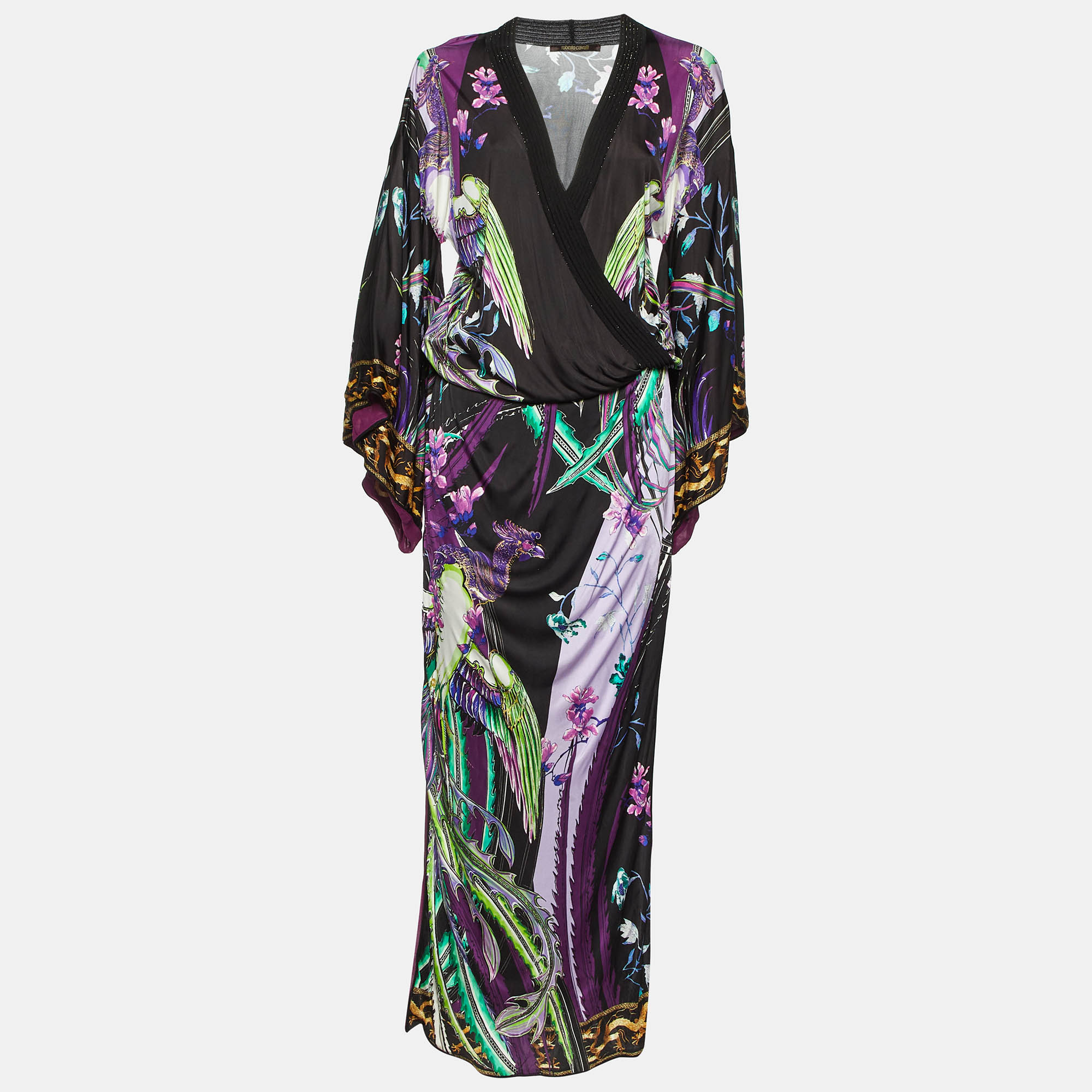 

Roberto Cavalli Black Floral Print Jersey Kaftan Maxi Dress S