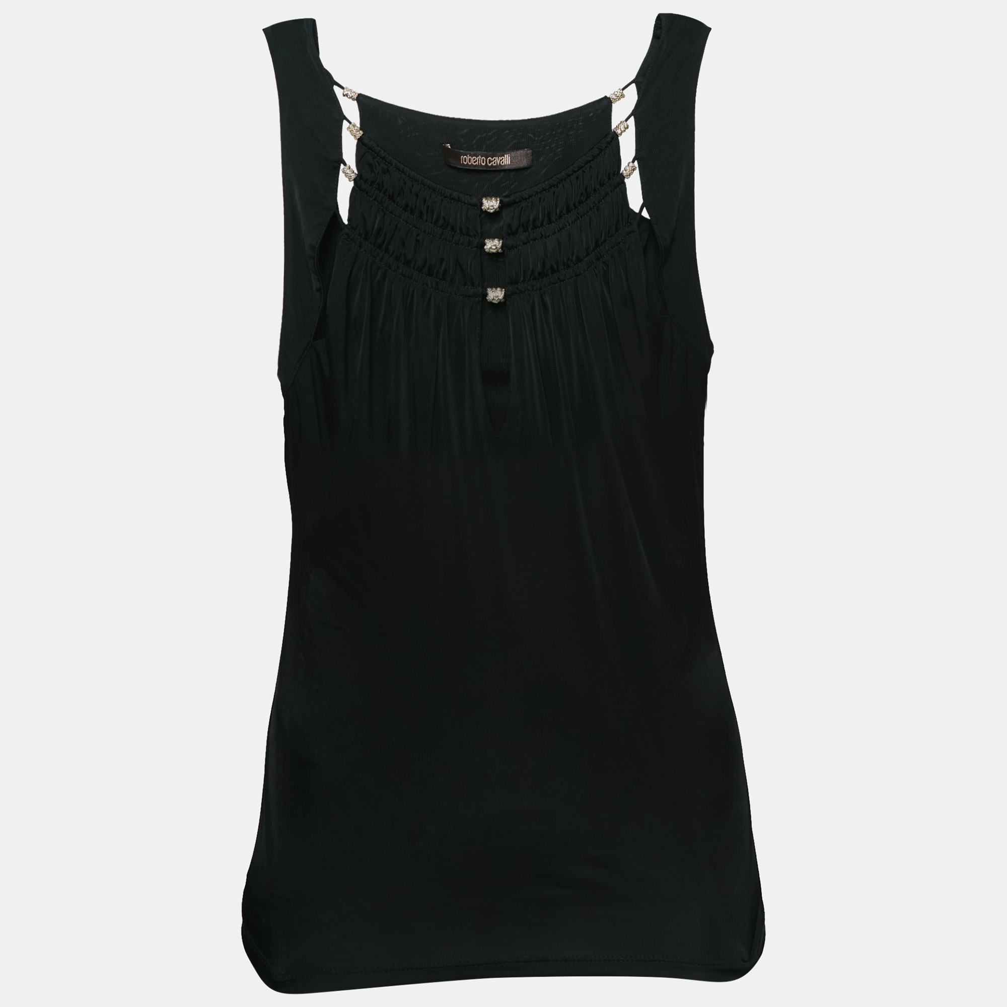 

Roberto Cavalli Black Jersey Ruffle Detail Top M