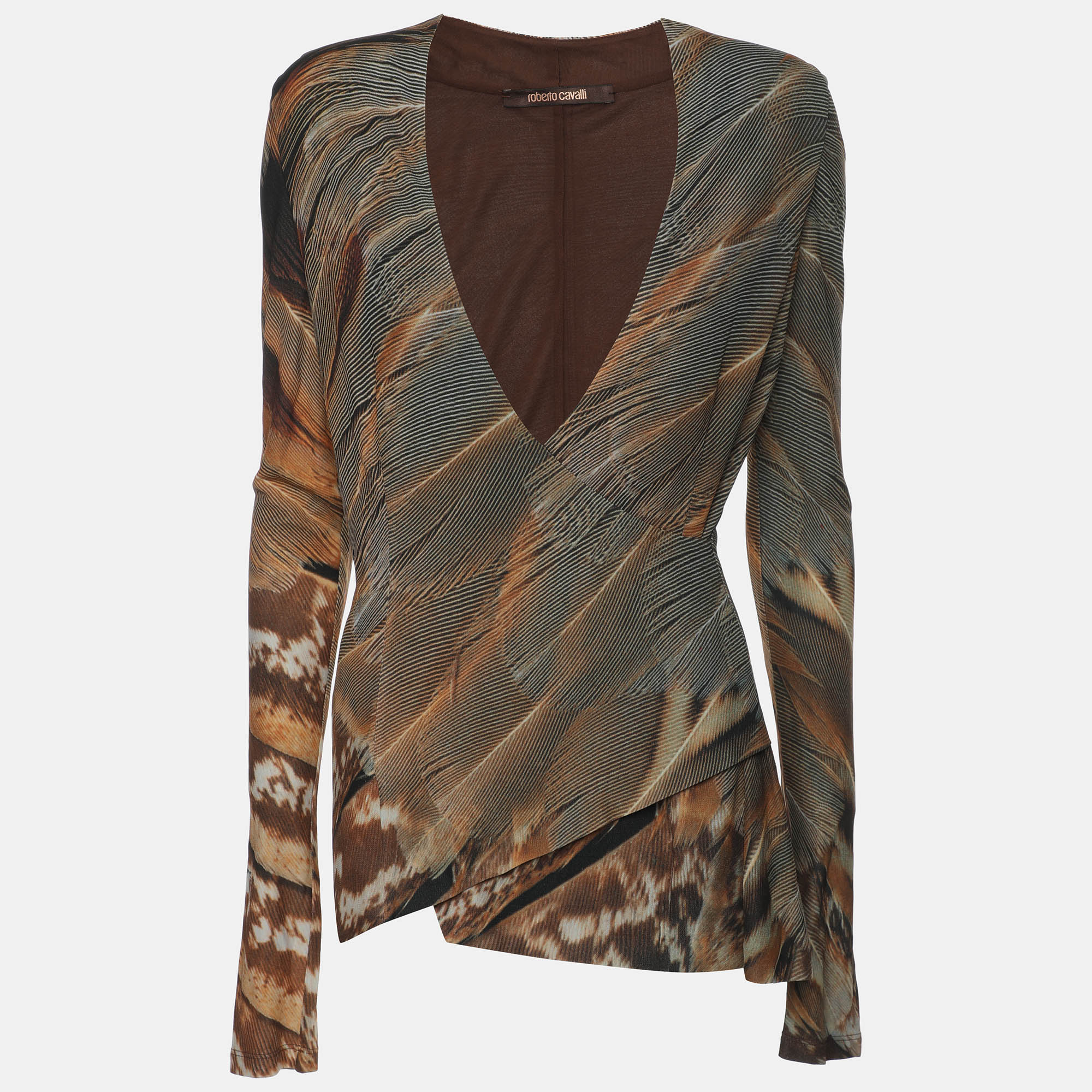 

Roberto Cavalli Brown Printed Jersey Full Sleeves Top S