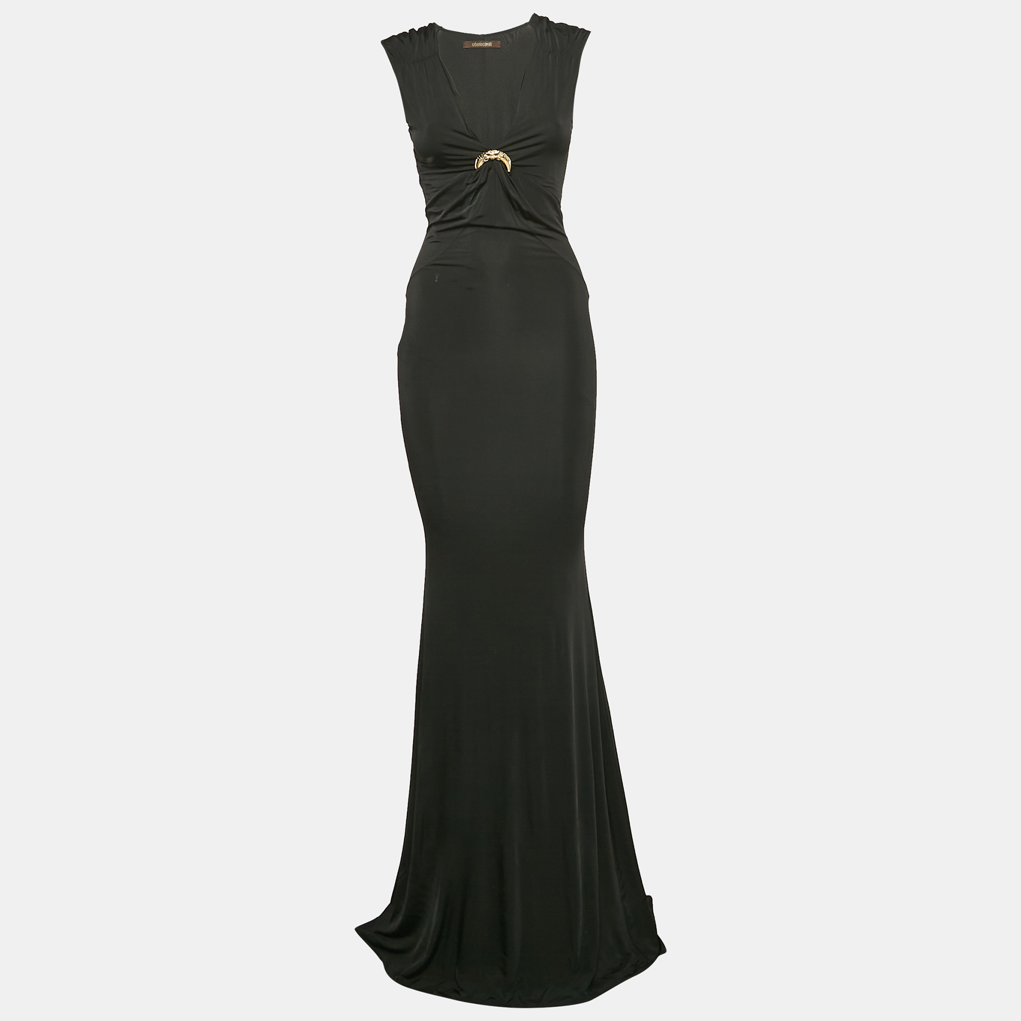 

Roberto Cavalli Black Jersey Snake Buckle Detail Sleeveless Gown S