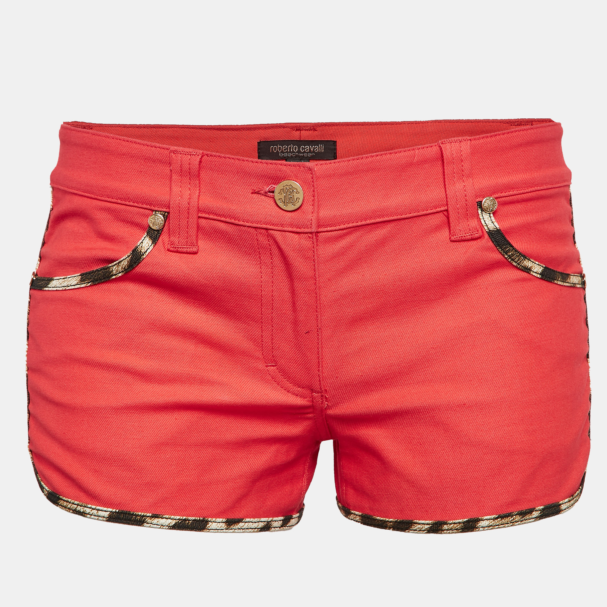 

Roberto Cavalli Red Gabardine Cotton Contrast Trim Shorts S