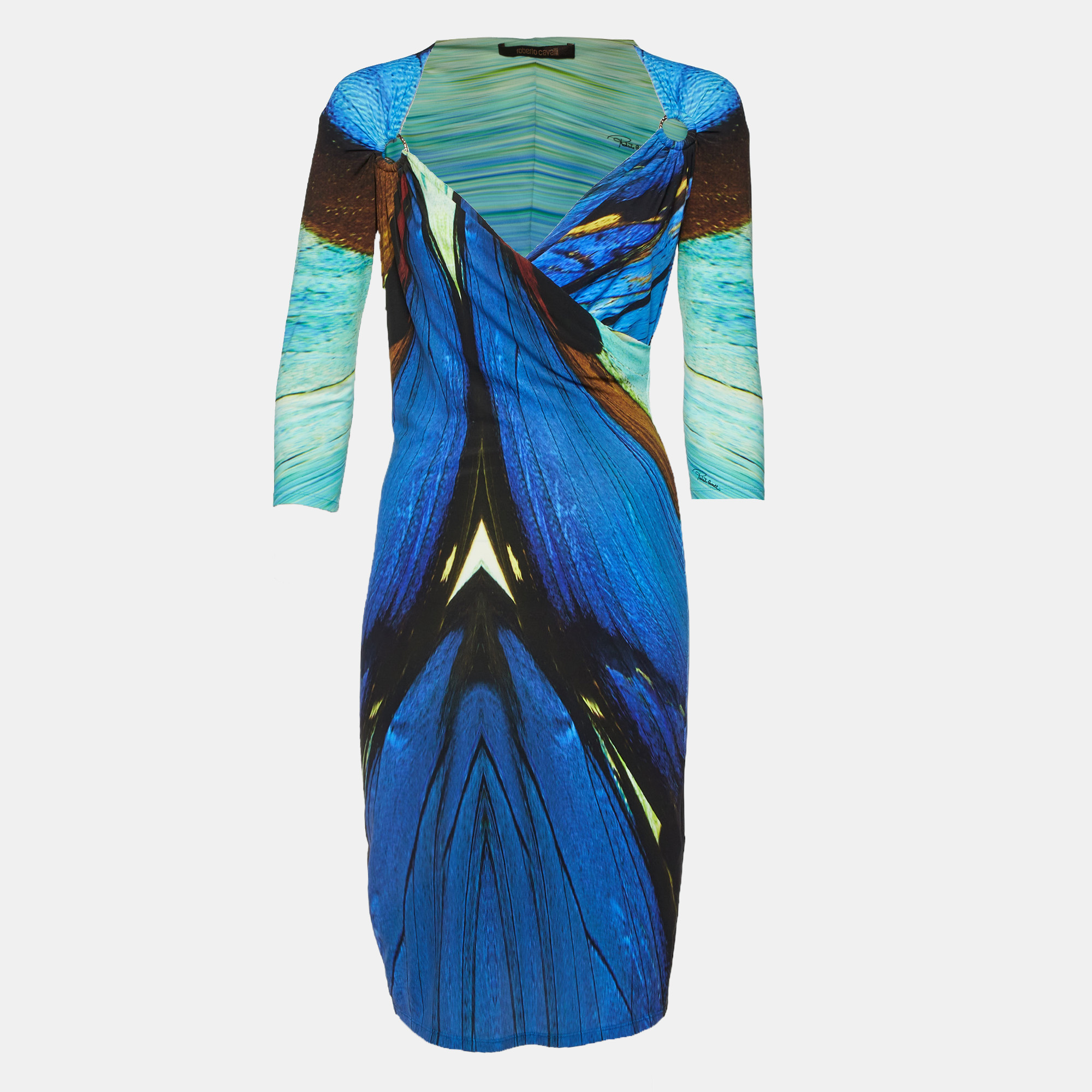 

Roberto Cavalli Blue/Multicolor Printed Jersey Short Dress S