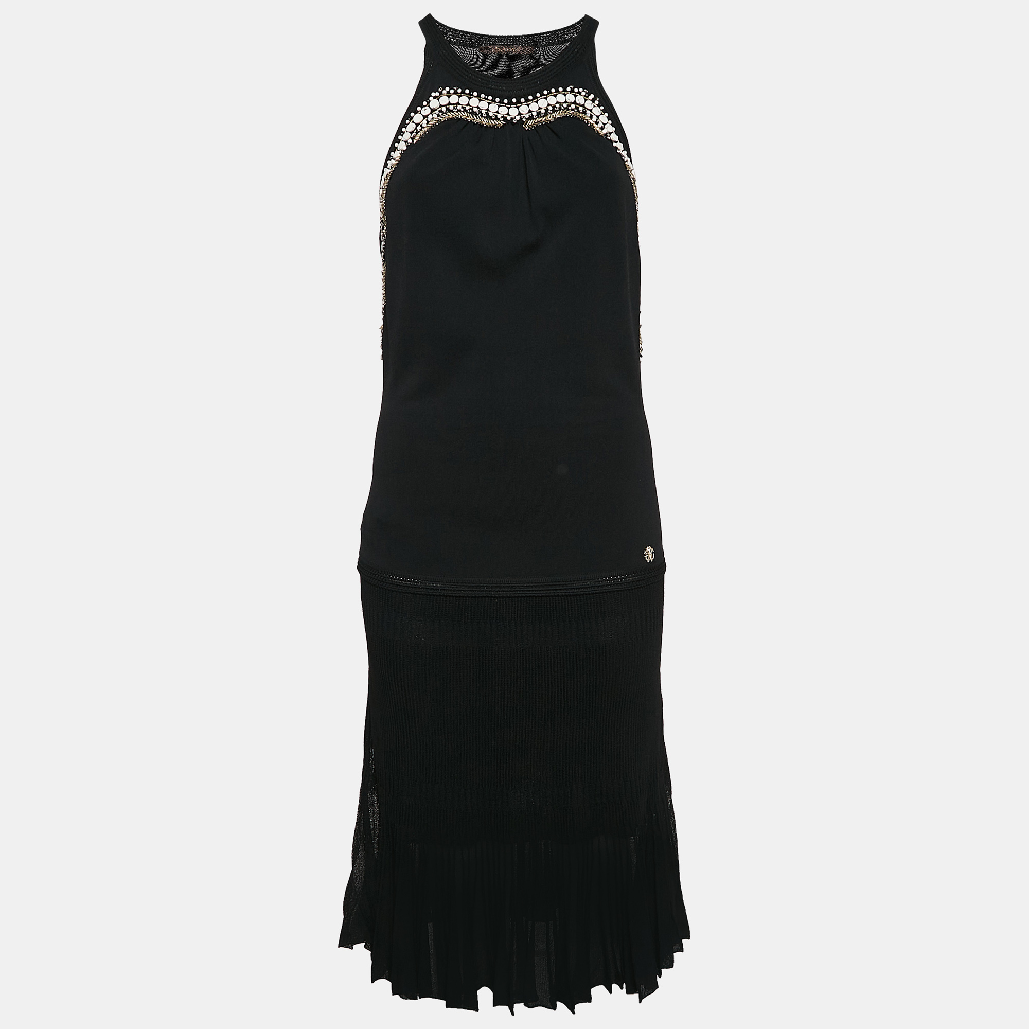 

Roberto Cavalli Black Embellished Jersey Sleeveless Midi Dress M