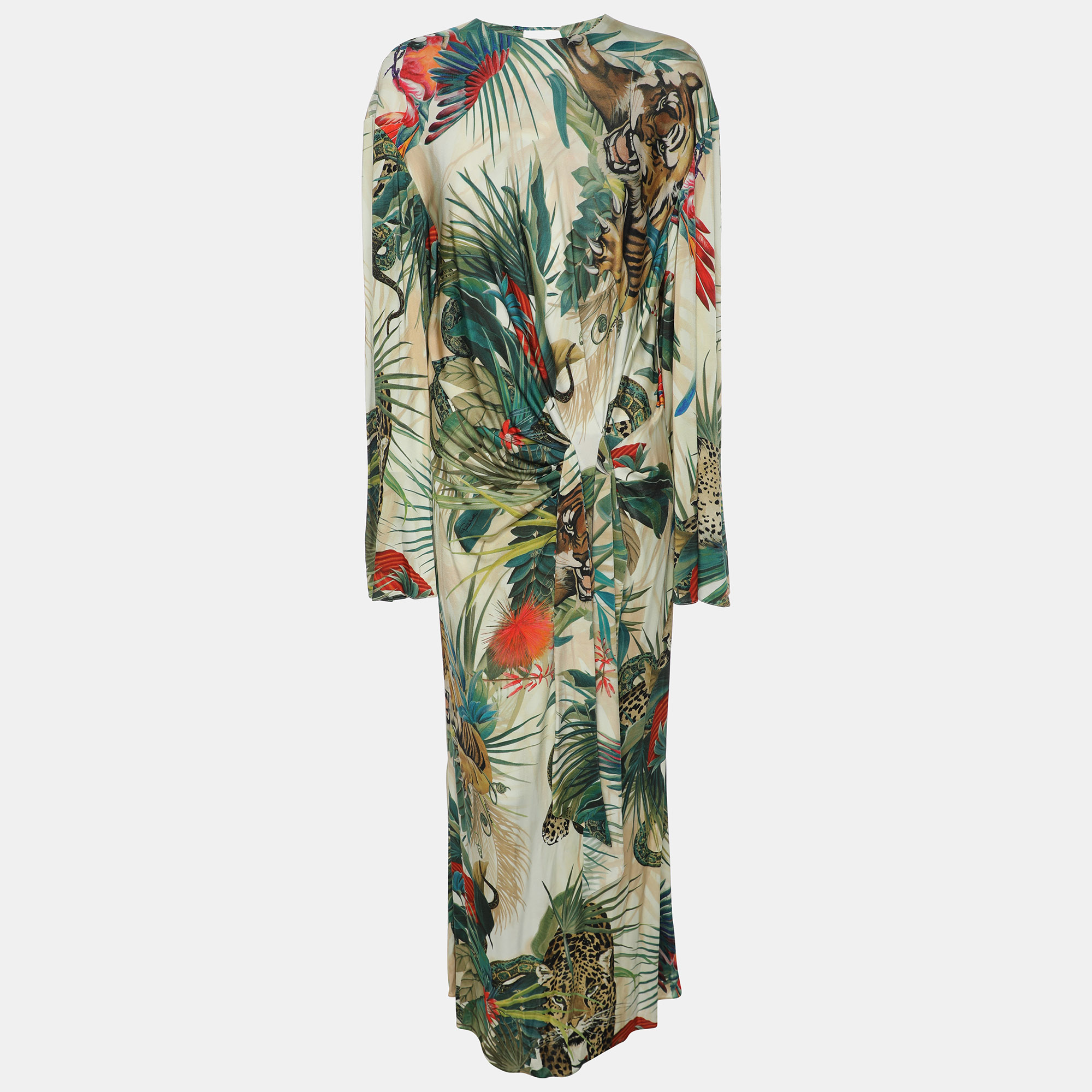 

Roberto Cavalli Multicolor Jungle Print Belted Midi Dress L