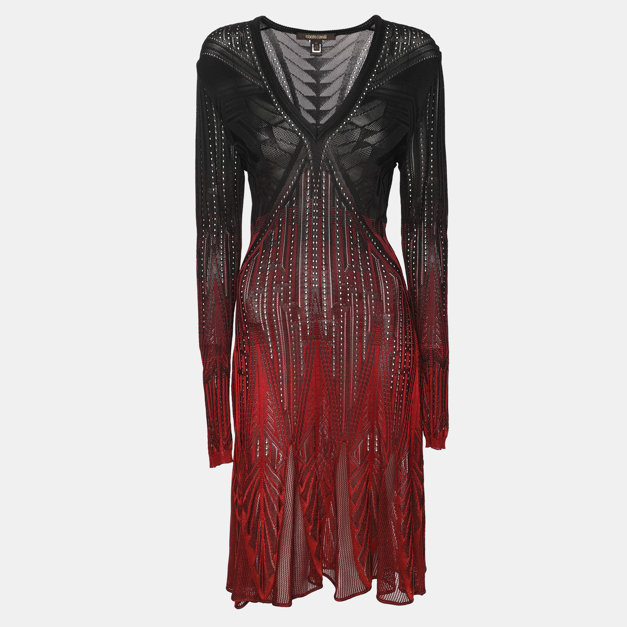 

Roberto Cavalli Ombre Knitted Fabric Full Sleeve Midi Dress M, Red