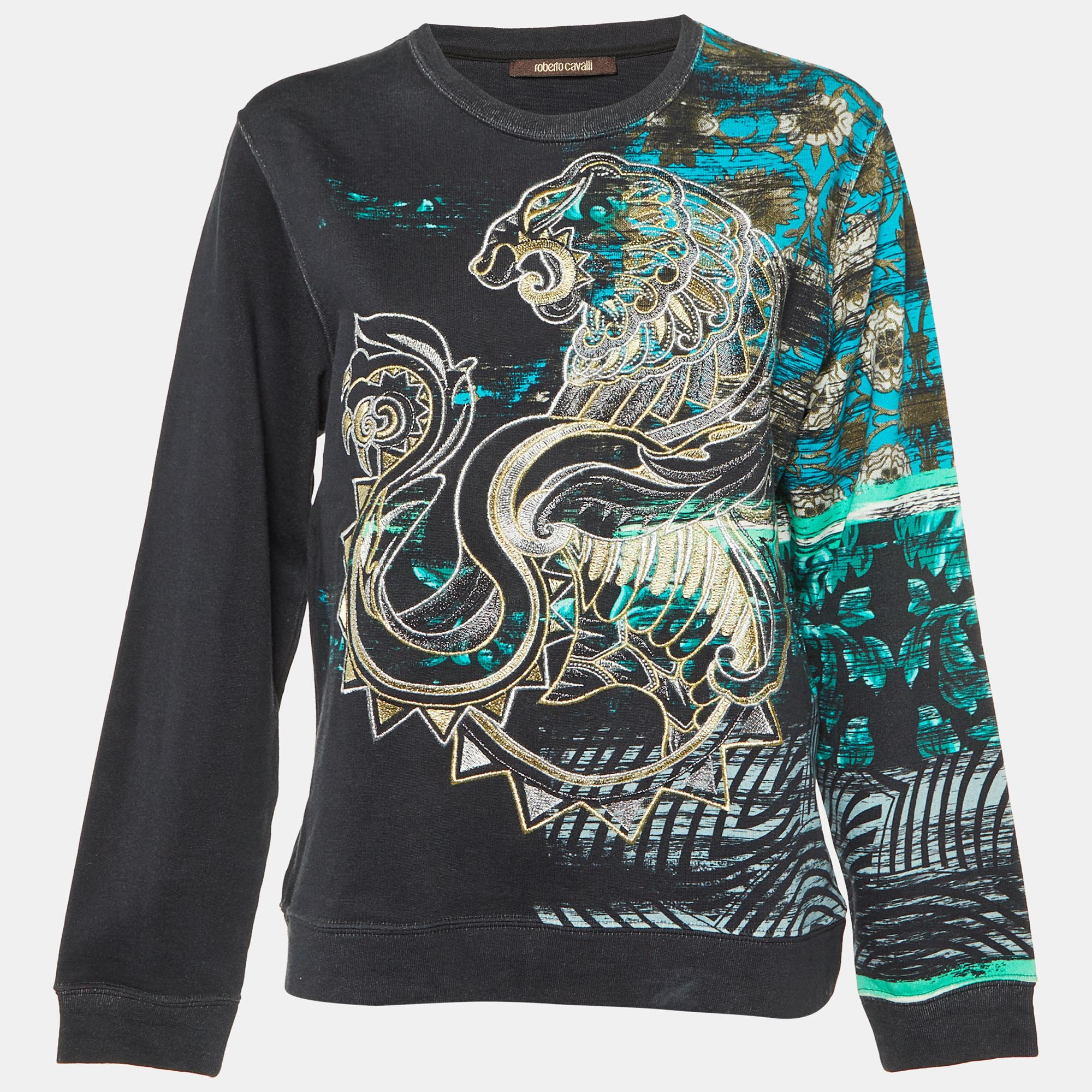 

Roberto Cavalli Black Embroidered & Printed Cotton Sweatshirt M