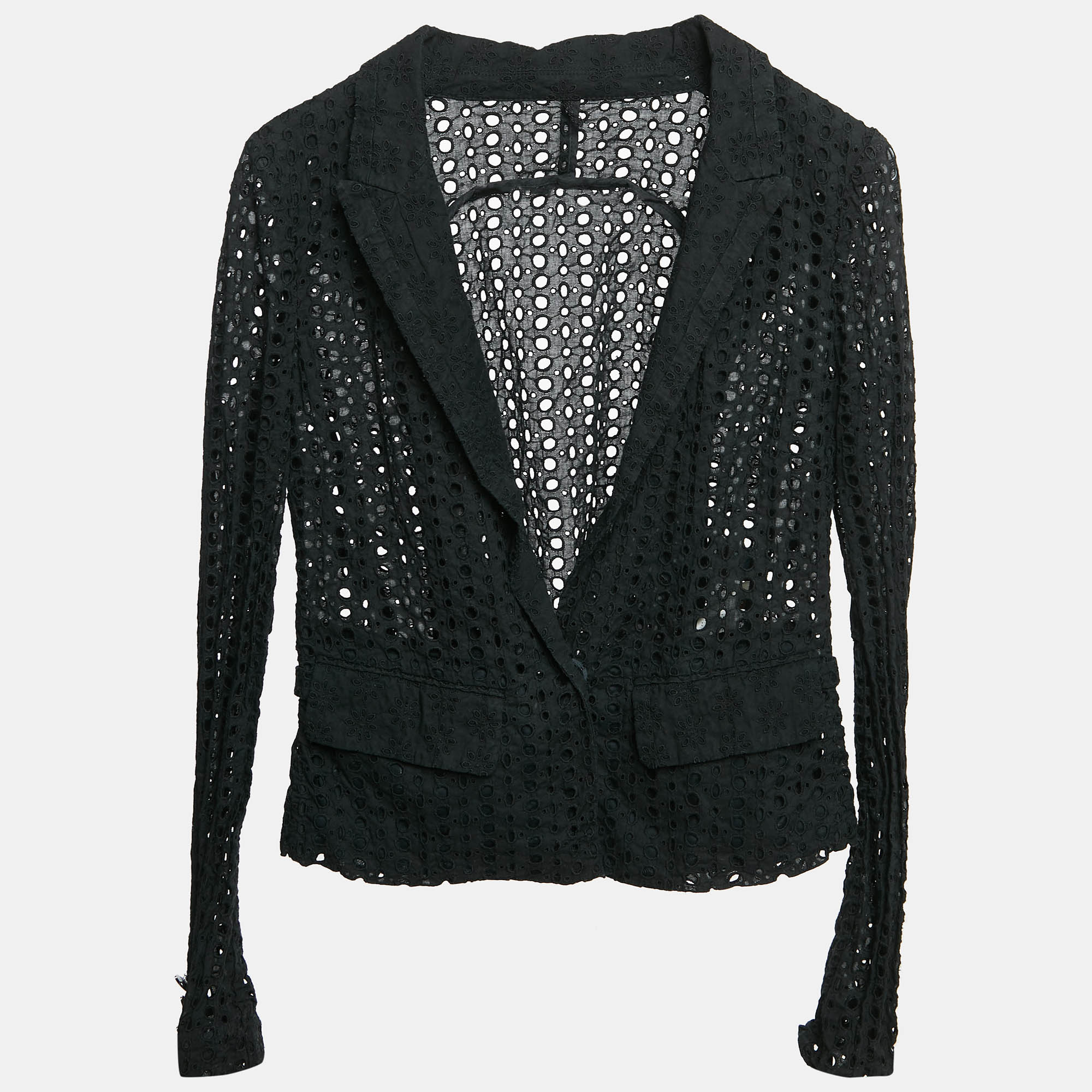 

Roberto Cavalli Black Cutwork Cotton Button Front Blazer M