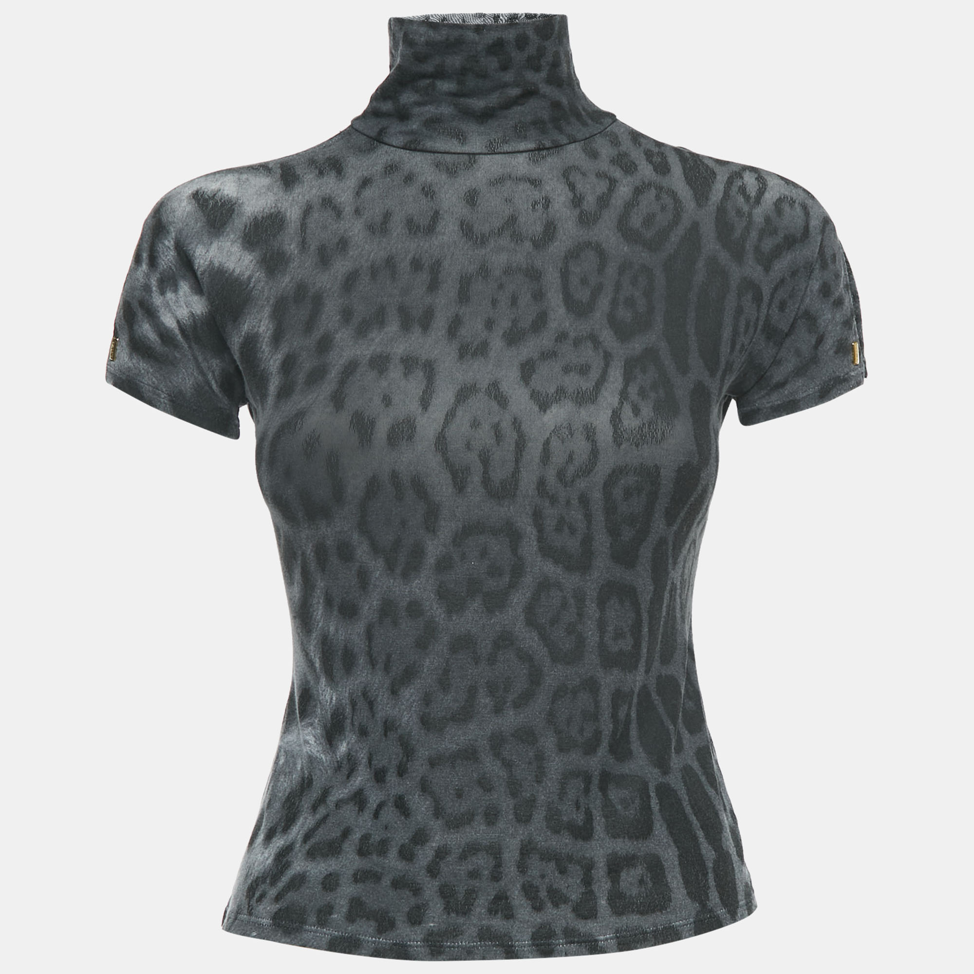 

Roberto Cavalli Grey Leopard Print Modal Jersey High Neck Top S