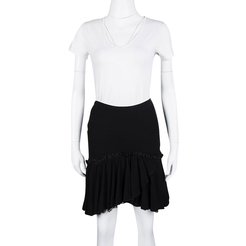 

Roberto Cavalli Black Scallop Lace Trim Detail Ruffled Skirt