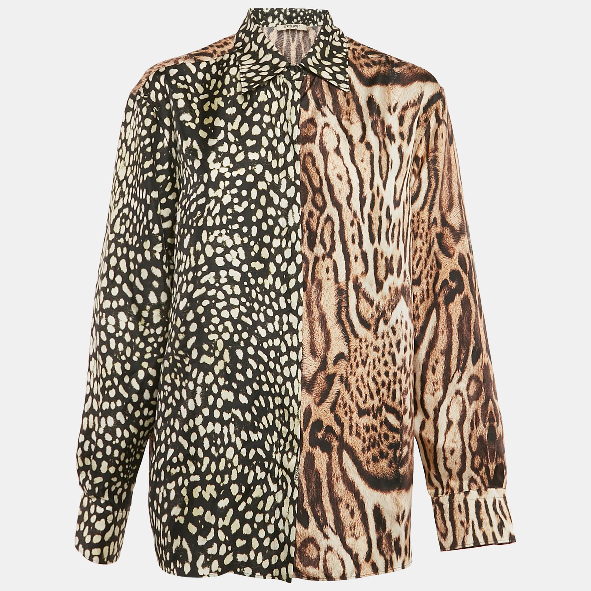 

Roberto Cavalli Brown Leopard Print Silk Long Sleeve Shirt L