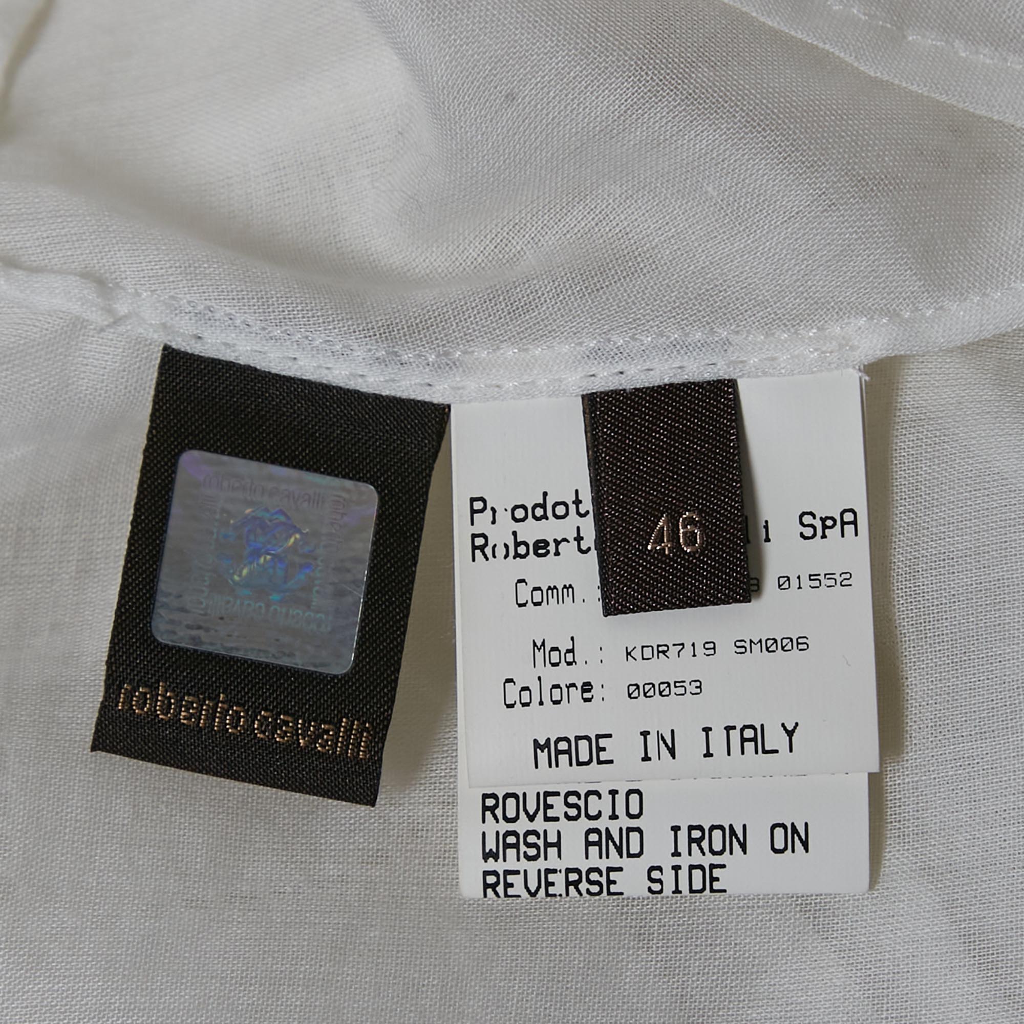 Roberto Cavalli Off-White Cambric Cotton Floral Lace Trimmed Blouse L 