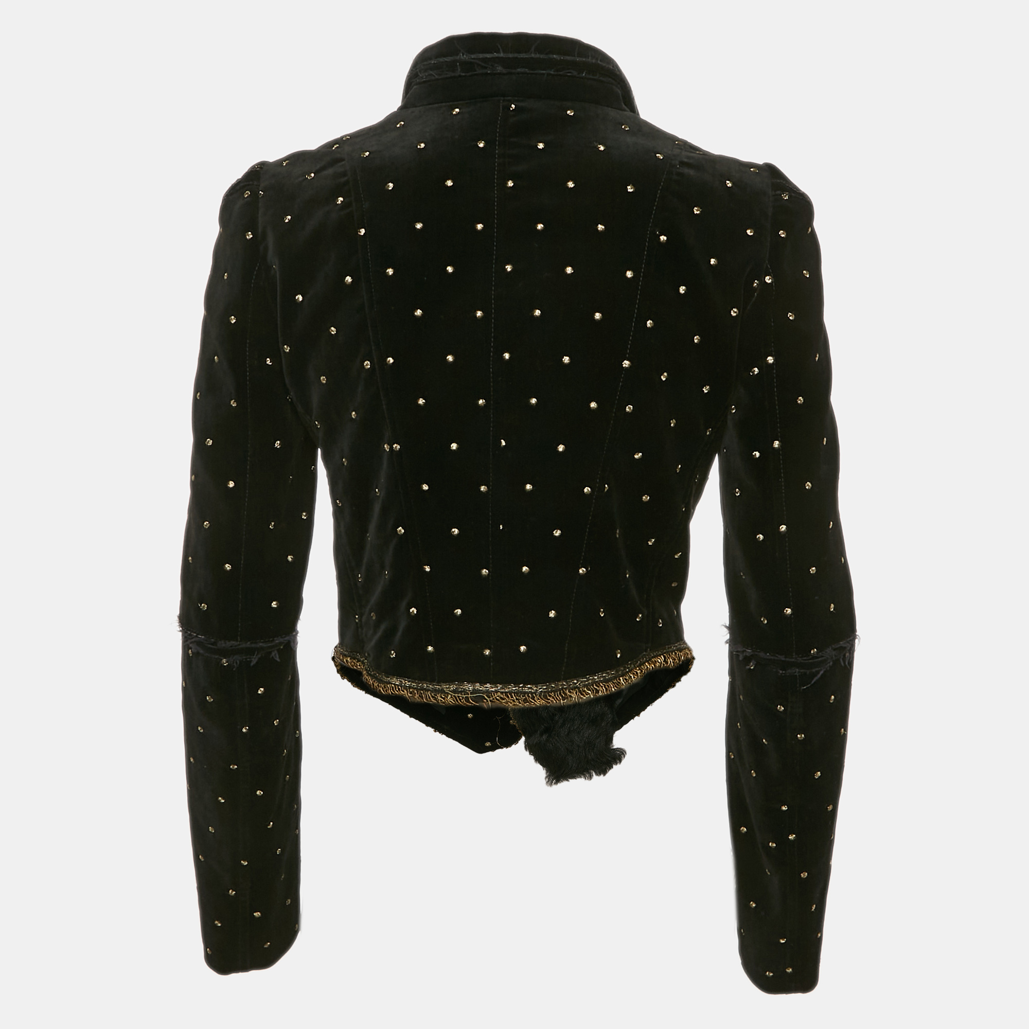Roberto Cavalli Black Fur Trim Velvet  Embroidered Jacket S 