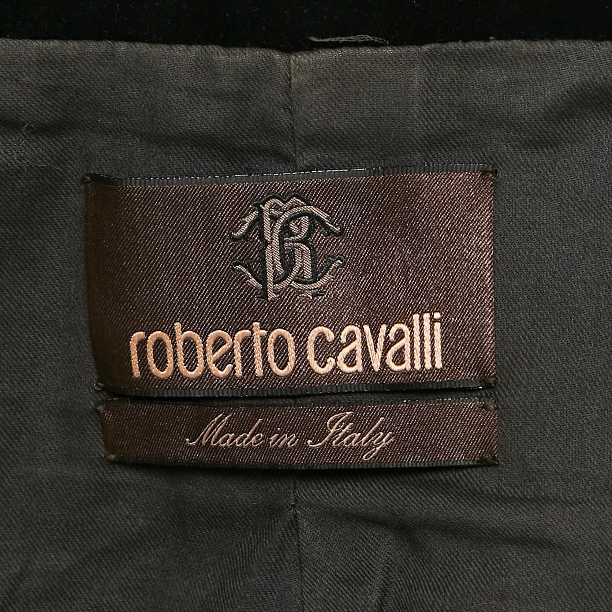 Roberto Cavalli Black Fur Trim Velvet  Embroidered Jacket S 
