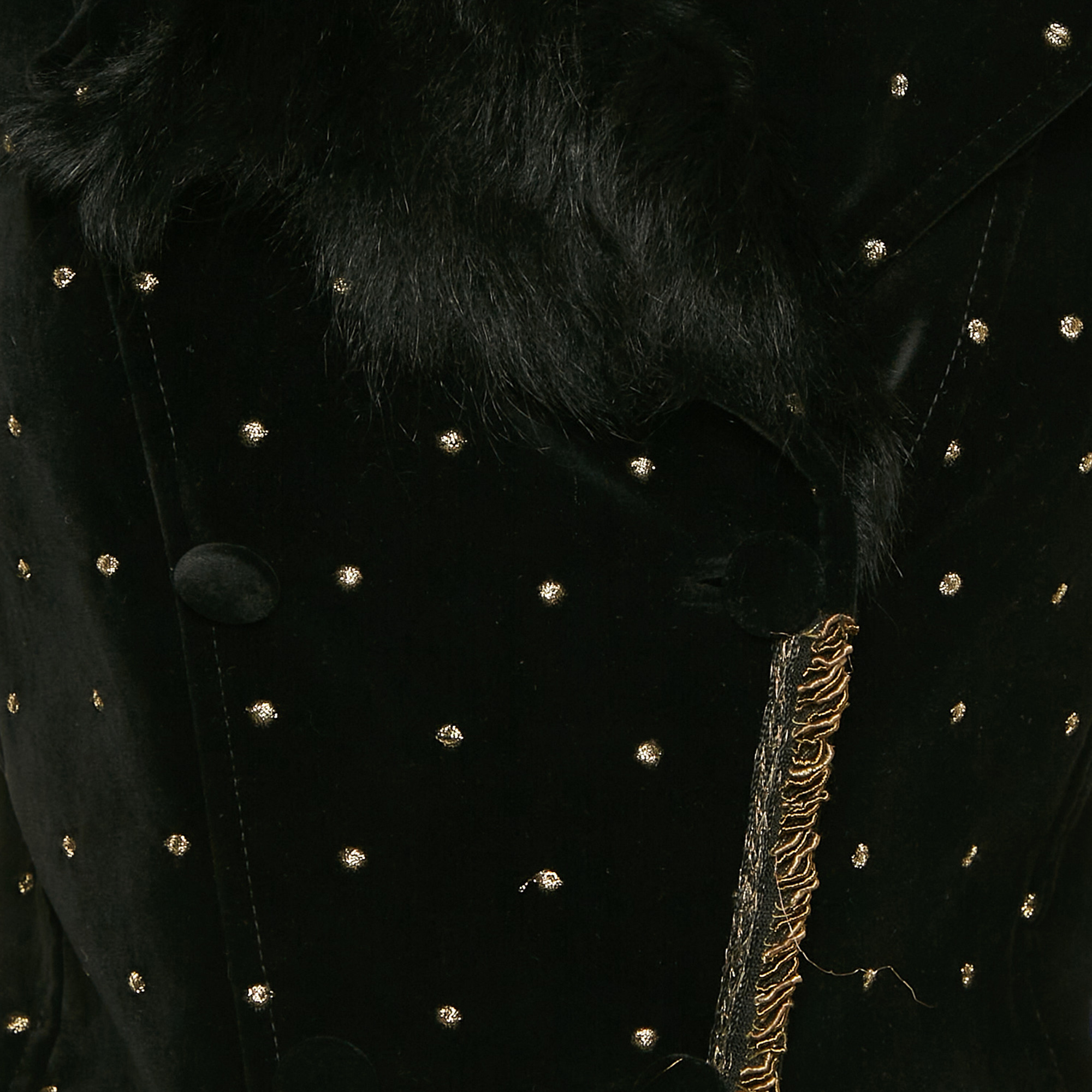 Roberto Cavalli Black Fur Trim Velvet  Embroidered Jacket S 