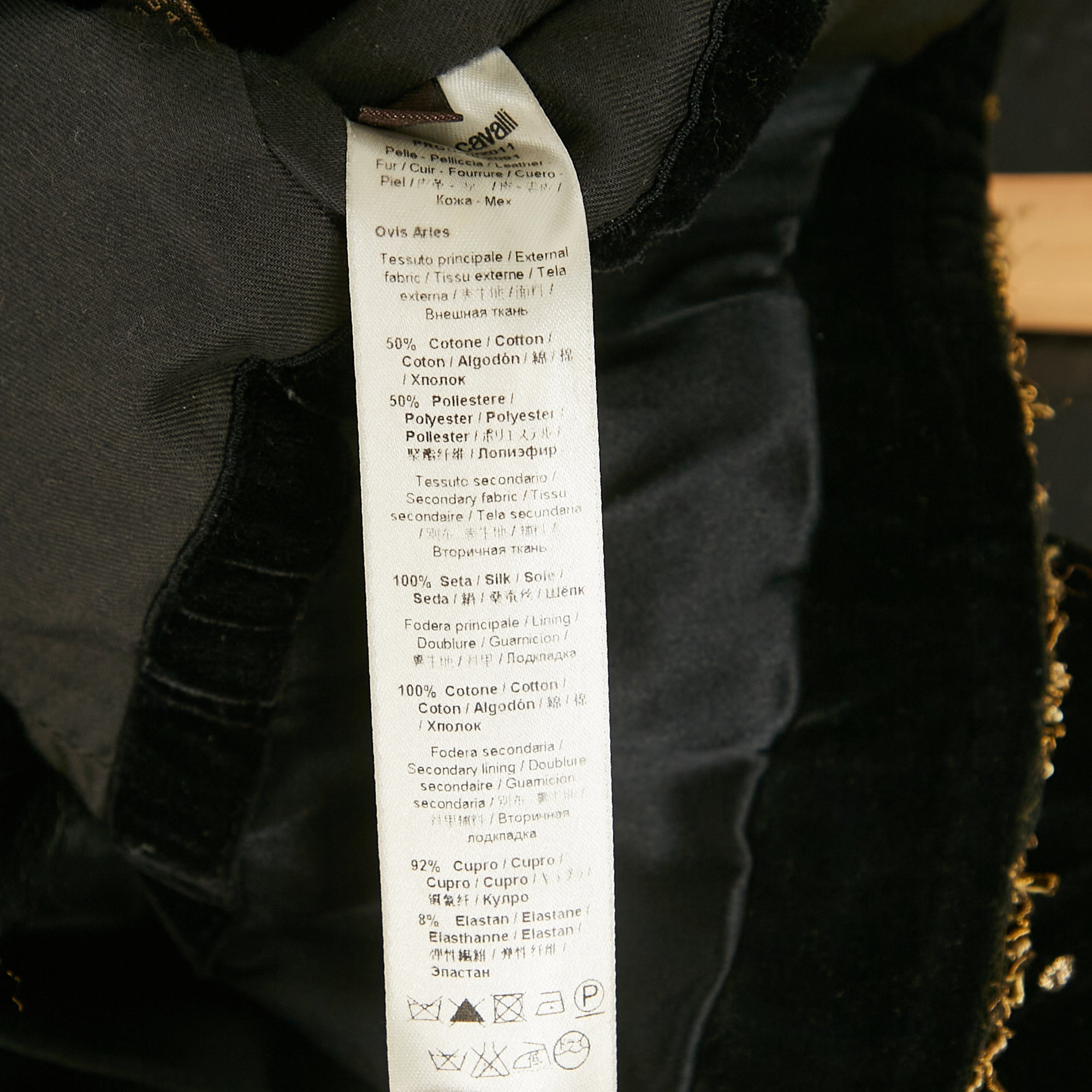 Roberto Cavalli Black Fur Trim Velvet  Embroidered Jacket S 
