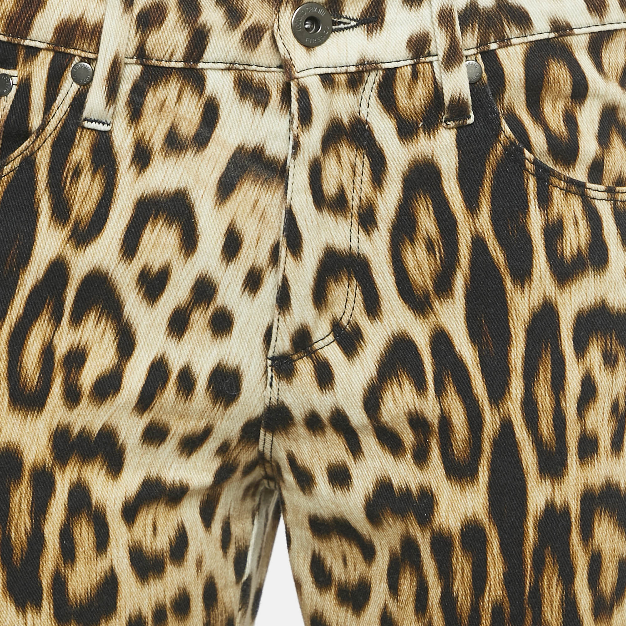 Roberto Cavalli Brown Leopard Print Denim Jeans S Waist 28