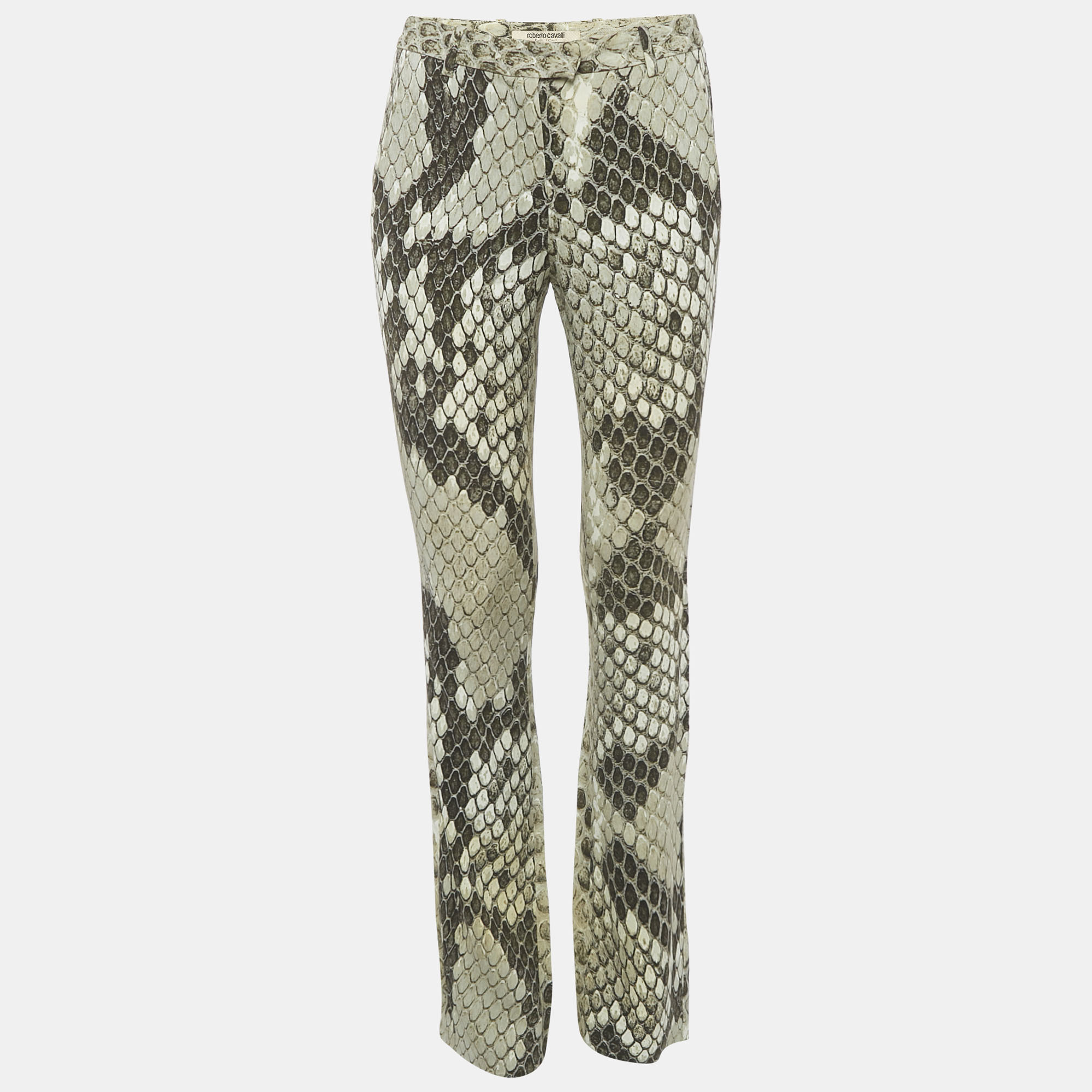 

Roberto Cavalli Grey Snakeskin Print Crepe Straight Leg Pants S