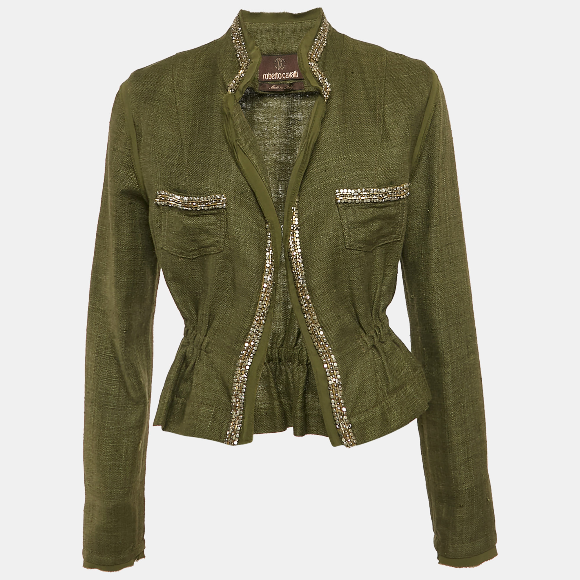 

Roberto Cavalli Green Canvas Embellished Jacket M