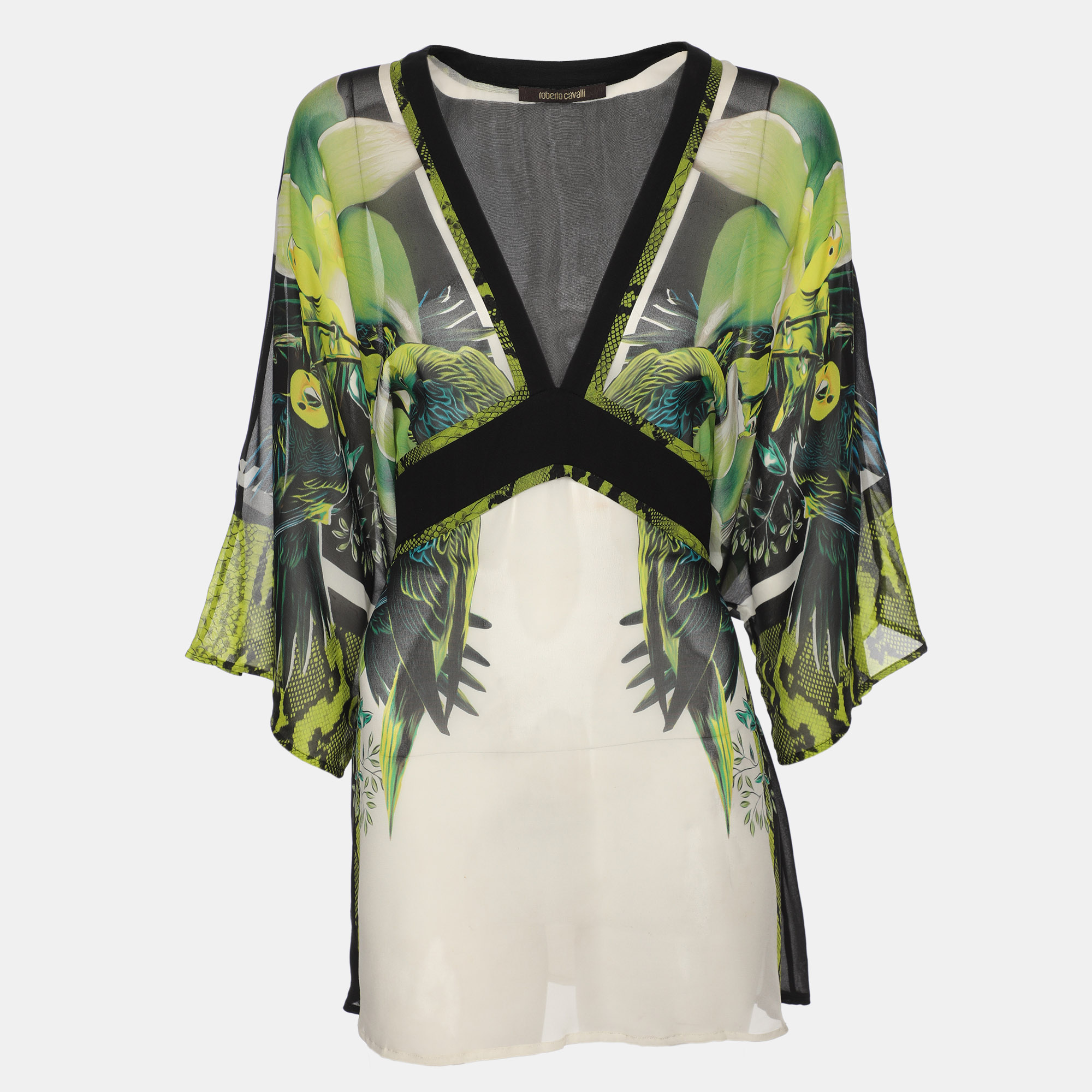 

Roberto Cavalli Multicolor Printed Silk Top XXL