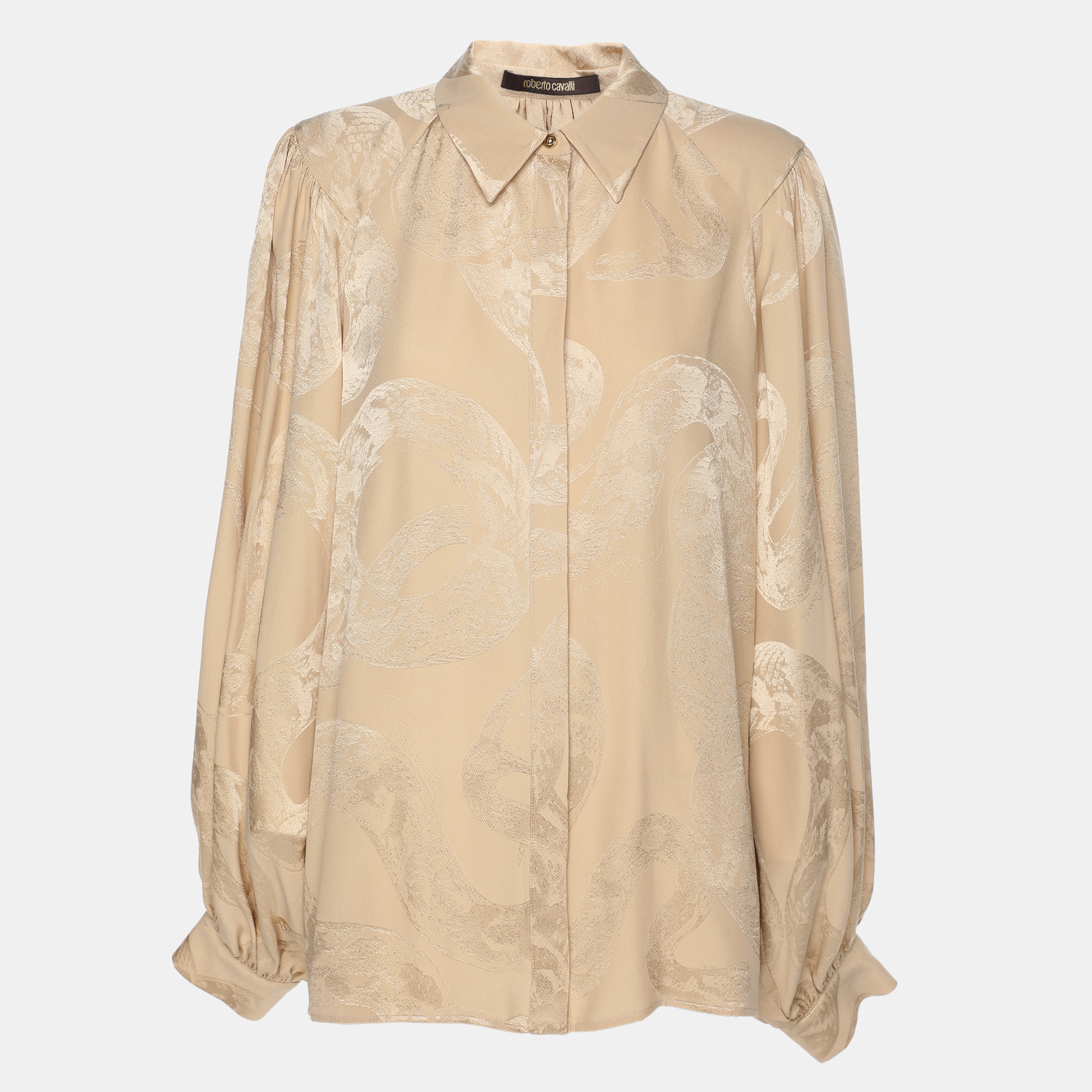 

Roberto Cavalli Beige Silk Shirt XL