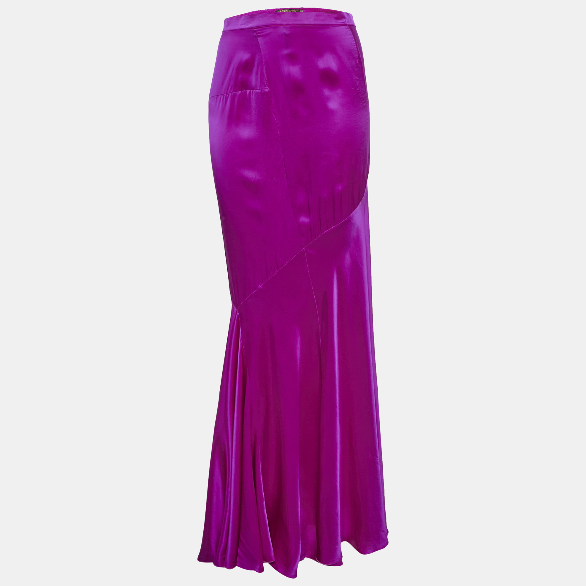 

Roberto Cavalli Fuschia Pink Satin Silk Flared Maxi Skirt M