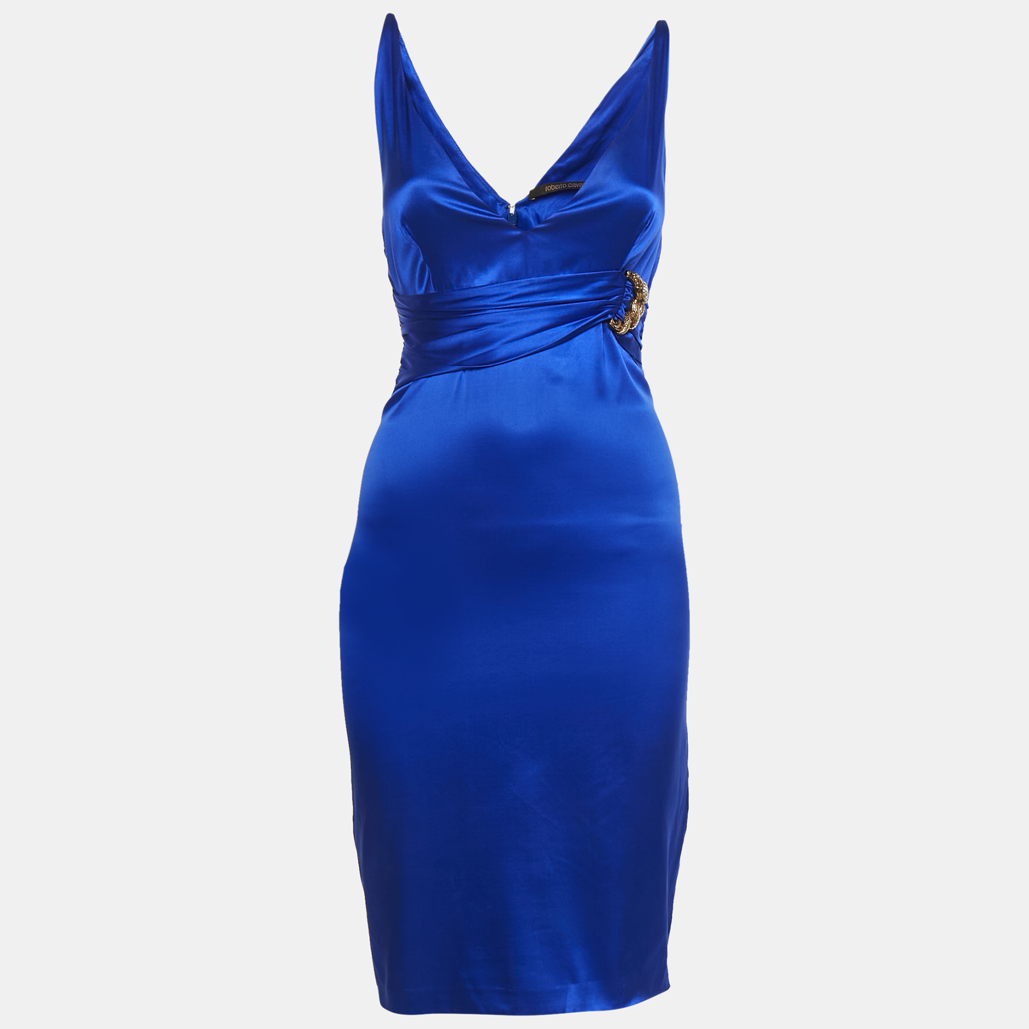 

Roberto Cavalli Blue Stretch Satin Metal Detail Short Dress S