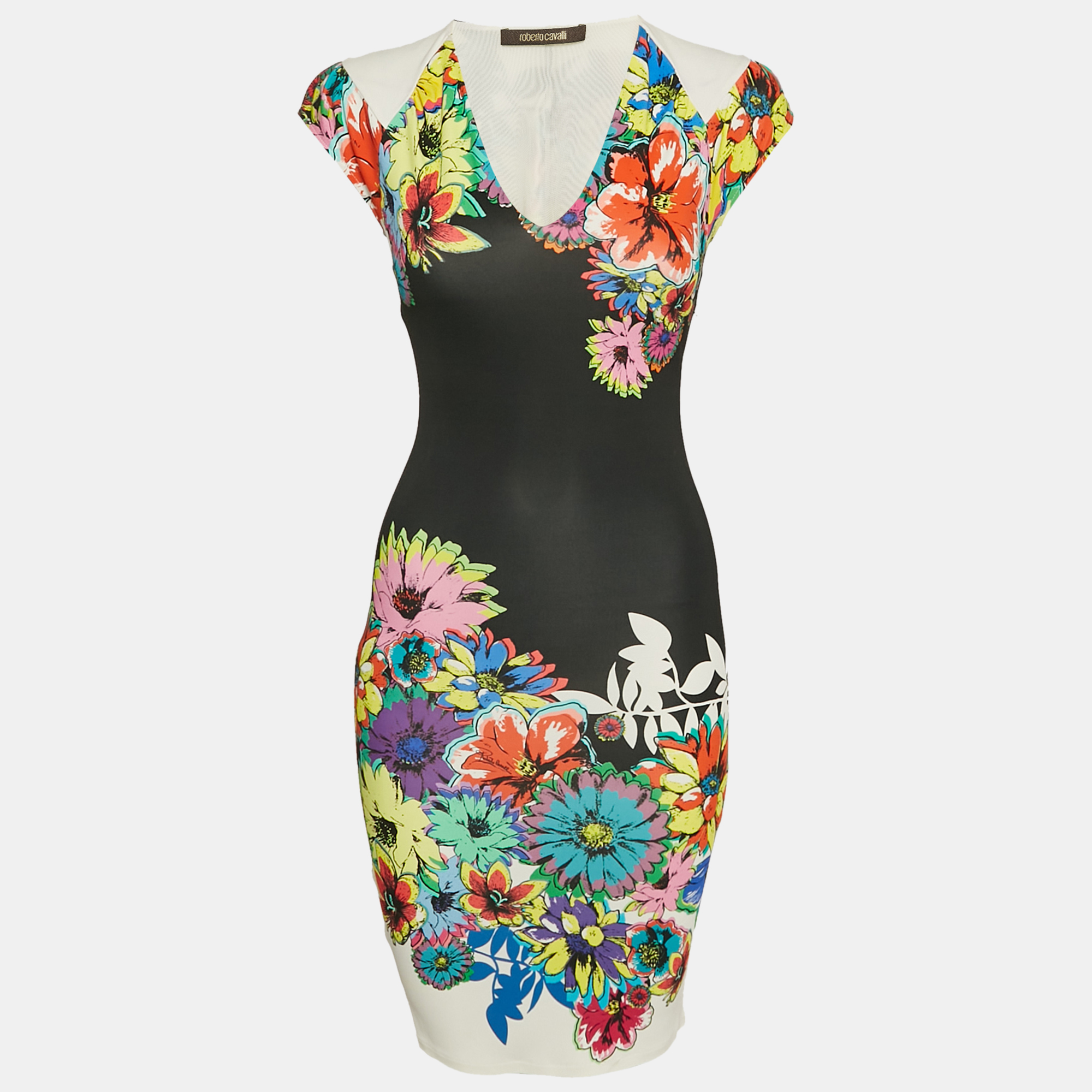 

Roberto Cavalli Black Floral Print Jersey Mini Dress S